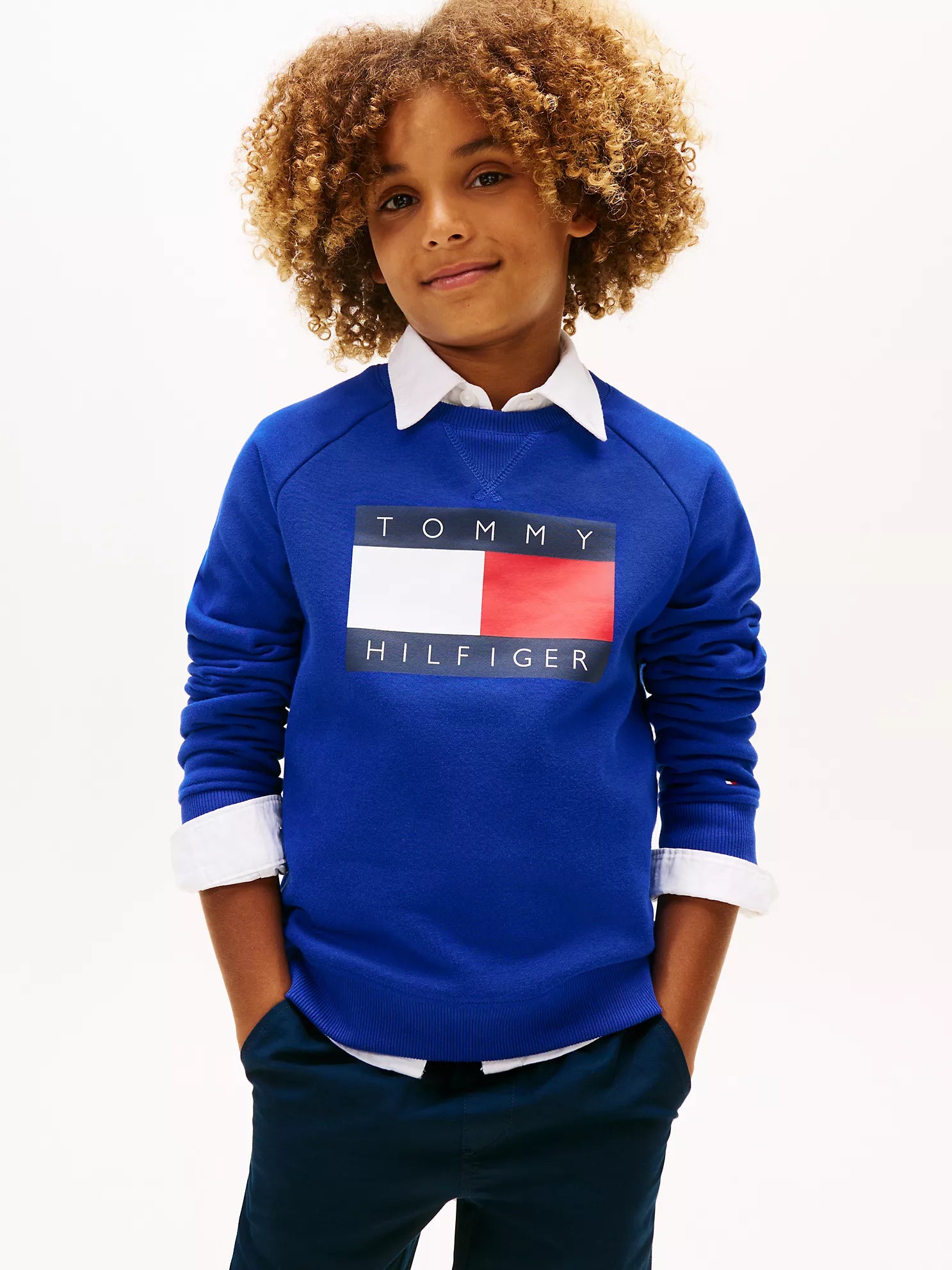 BOY Tommy Flag Logo Raglan Sleeve Sweatshirt Wedge Blue