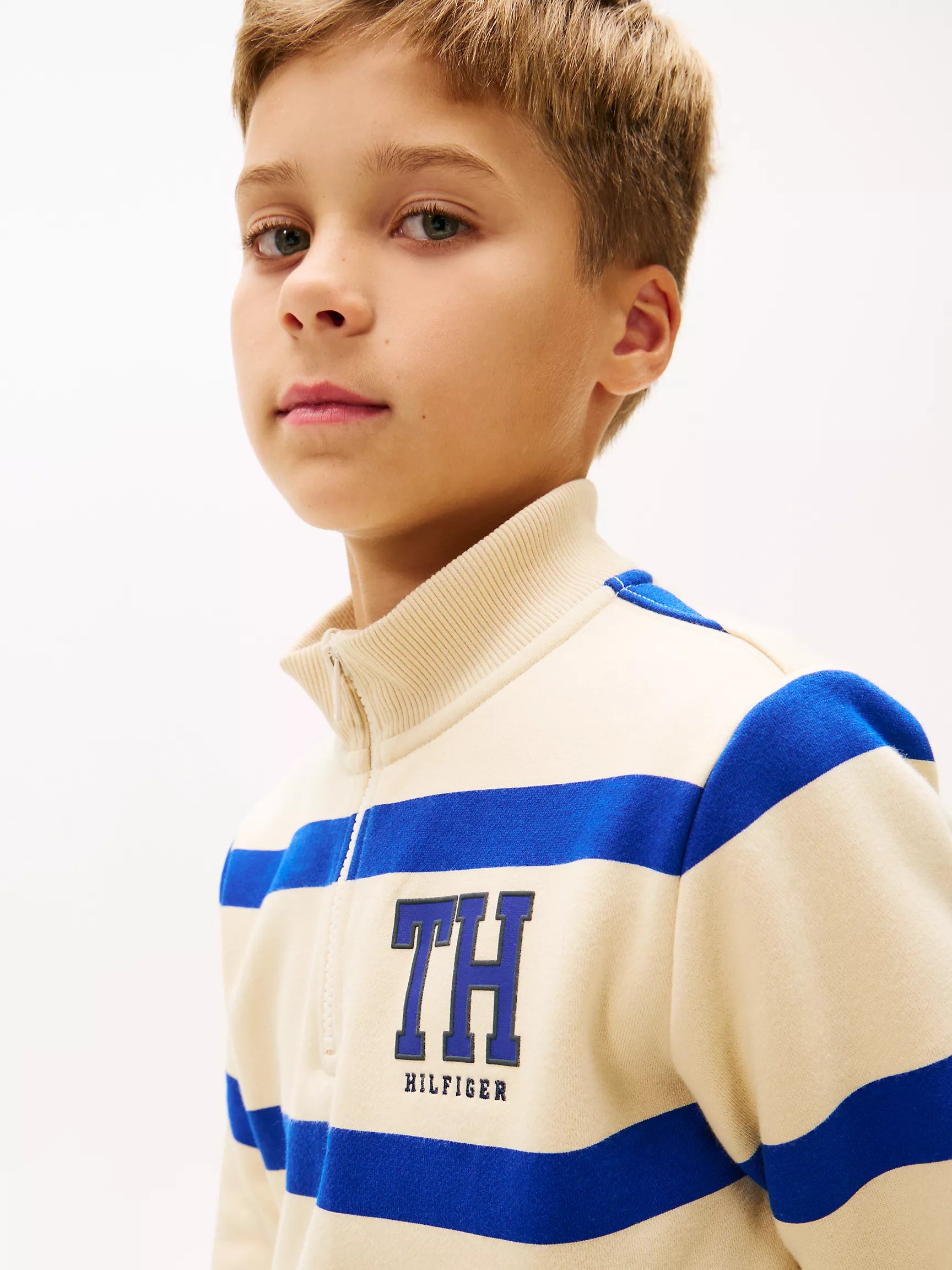 BOY Tommy Logo Stripe Quarter-Zip Sweatshirt Country Ivory