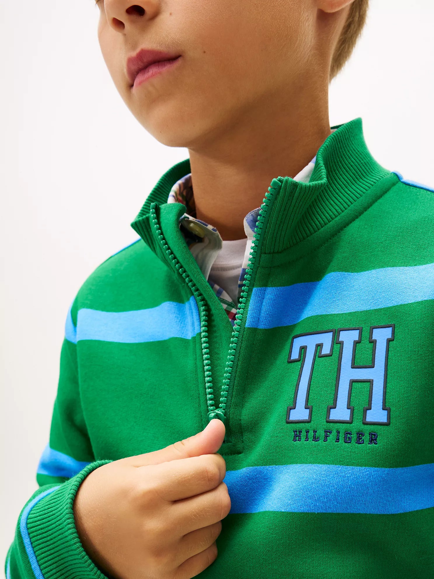 BOY Tommy Logo Stripe Quarter-Zip Sweatshirt Olympic Green