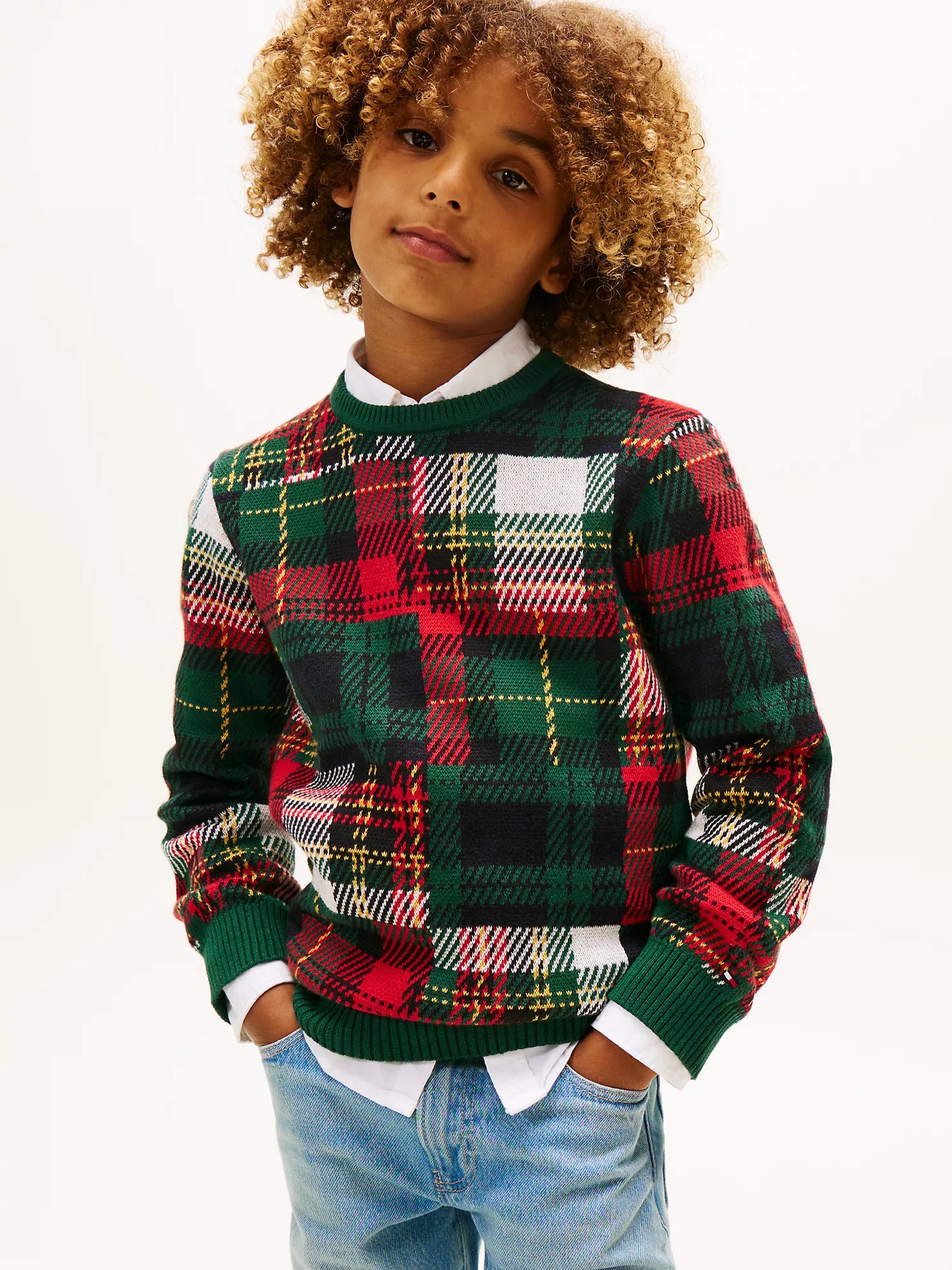 BOY Tommy Mixed Print Plaid Sweater Ornamental Green