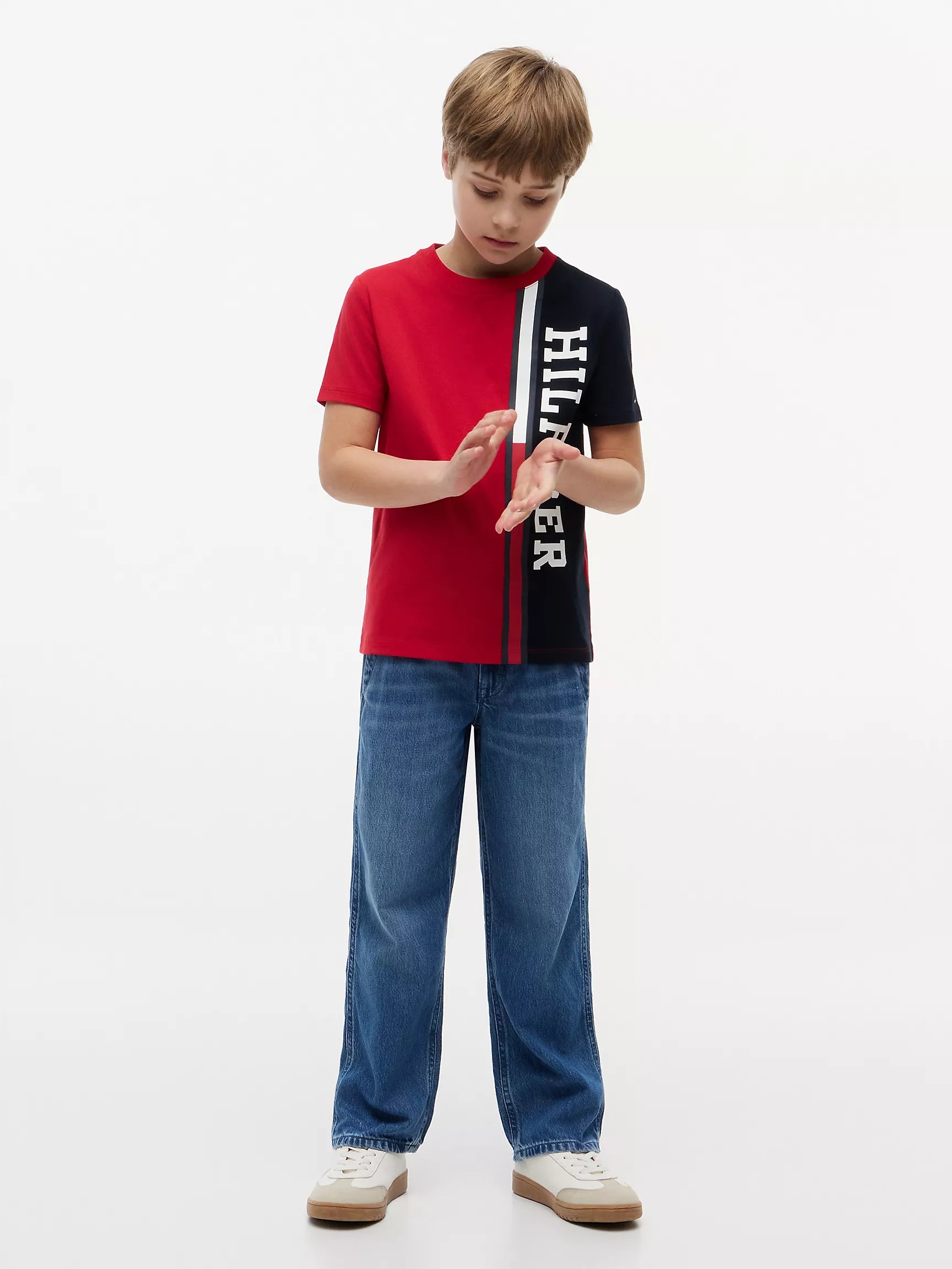 Kids' Vertical Colorblock Logo T-Shirt-Primary Red