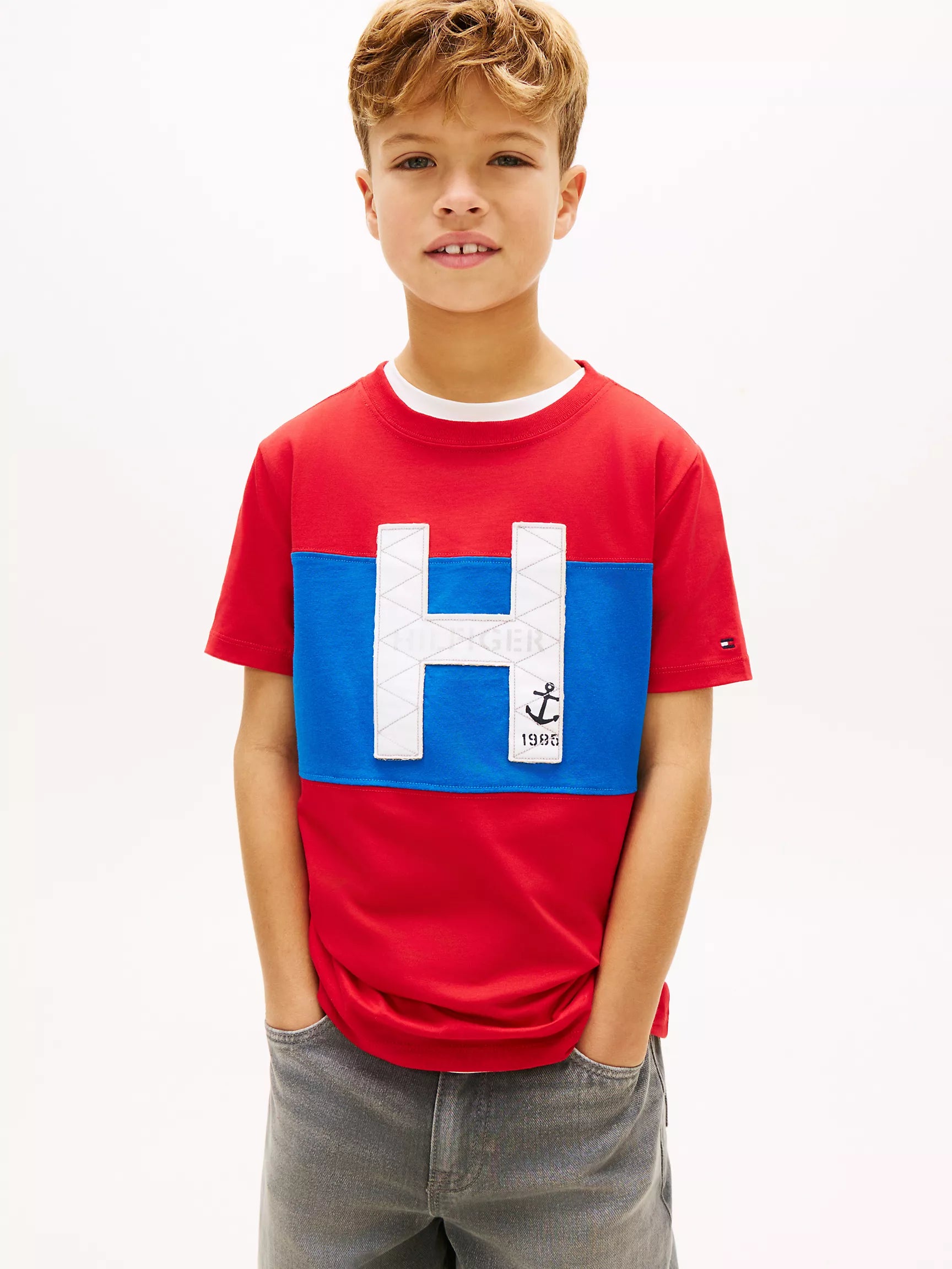 Kids' Nautical H Logo Colorblock T-Shirt -Primary Red