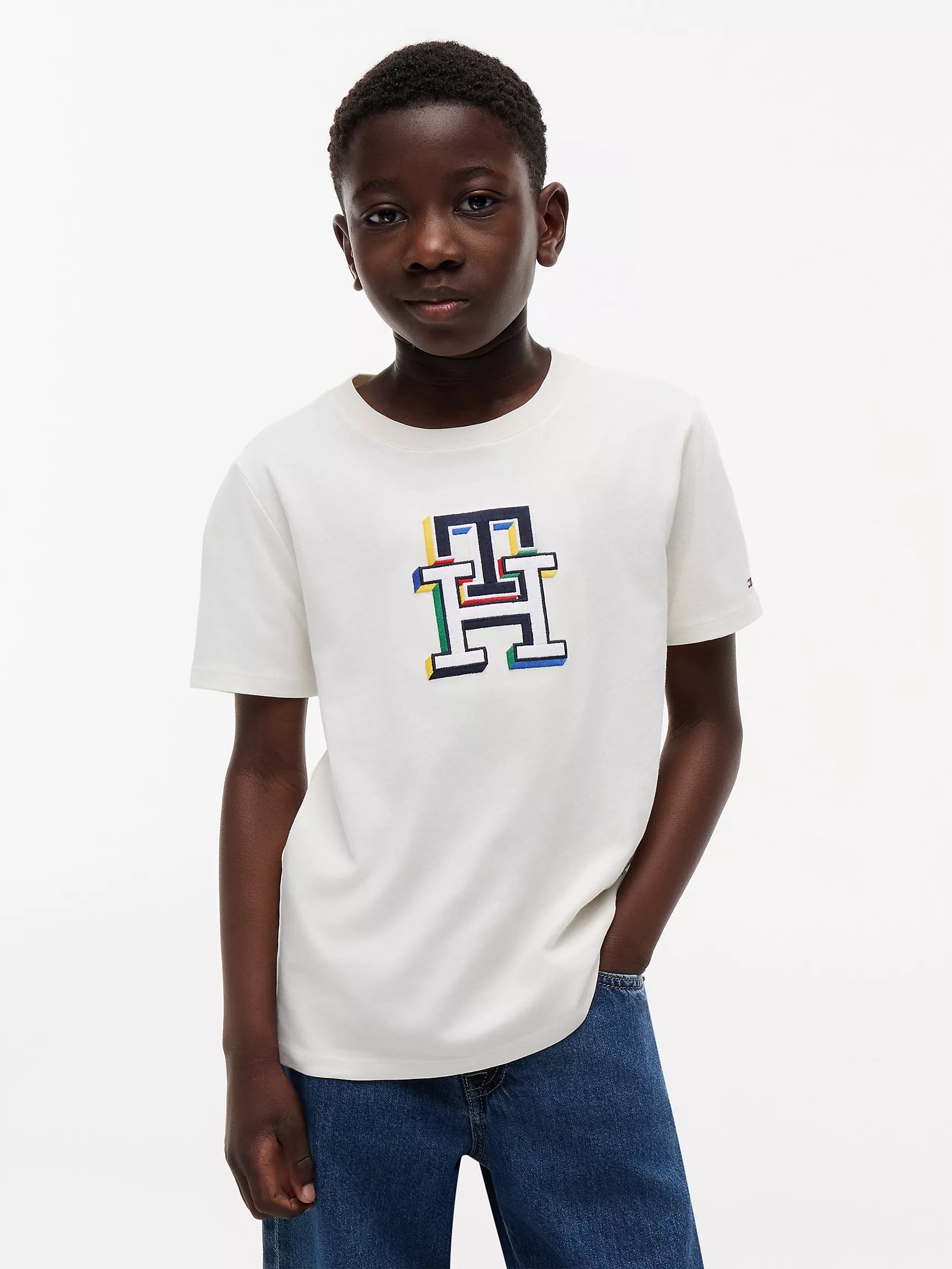 Kids' Multicolor Monogram T-Shirt-Ivory silk