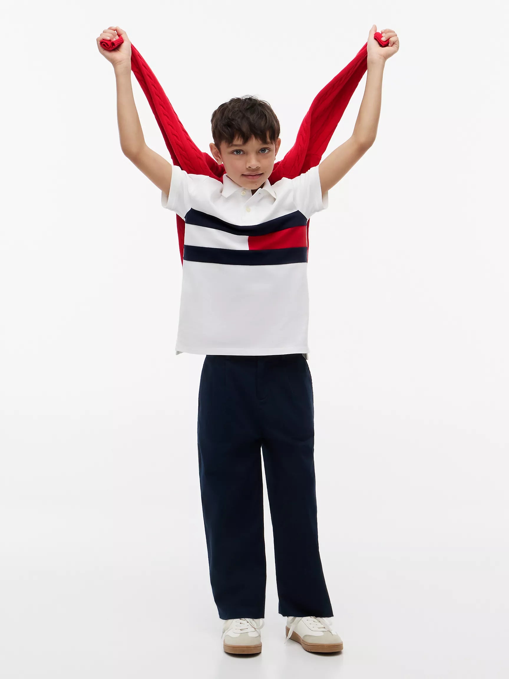 Tommy Kids' Colorblock Flag Stretch Polo-Optic White