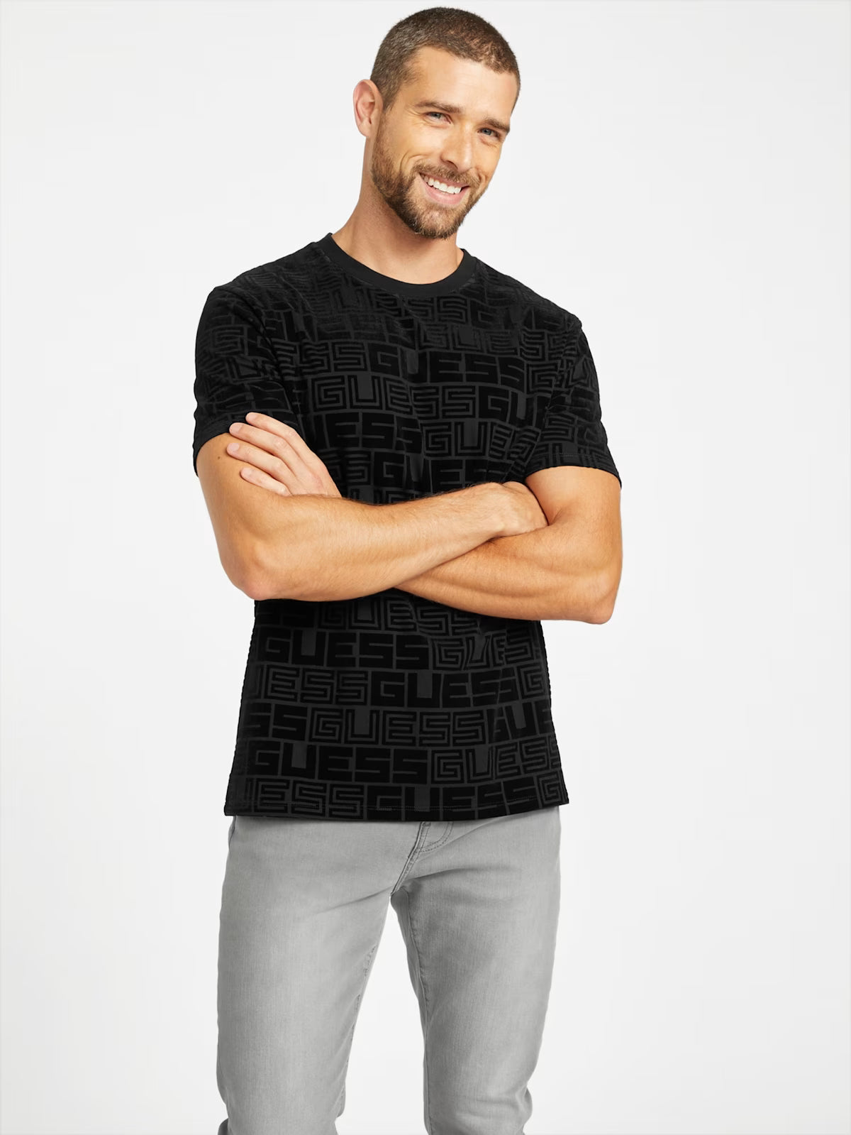 GUESS MENS' Doyd Logo Printed Tee / BLACK