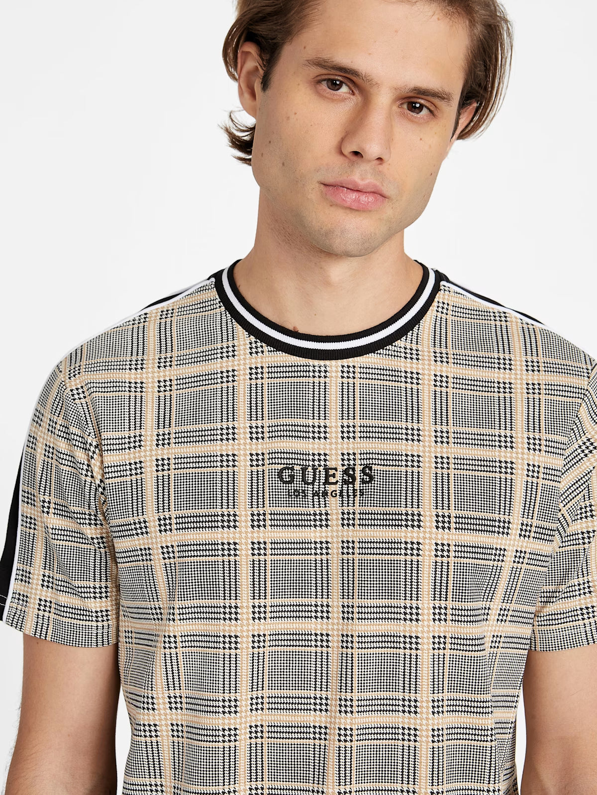 GUESS MENS' Manny Plaid Crewneck Tee