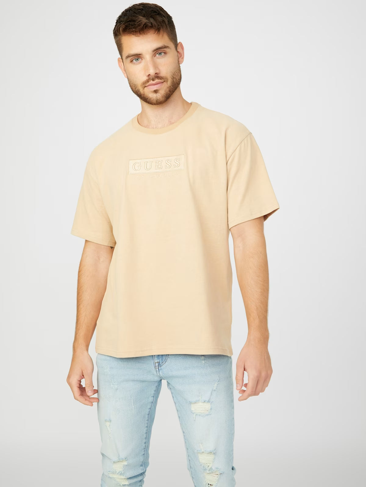 GUESS MENS' Harvey Logo Tee /  BEIGE