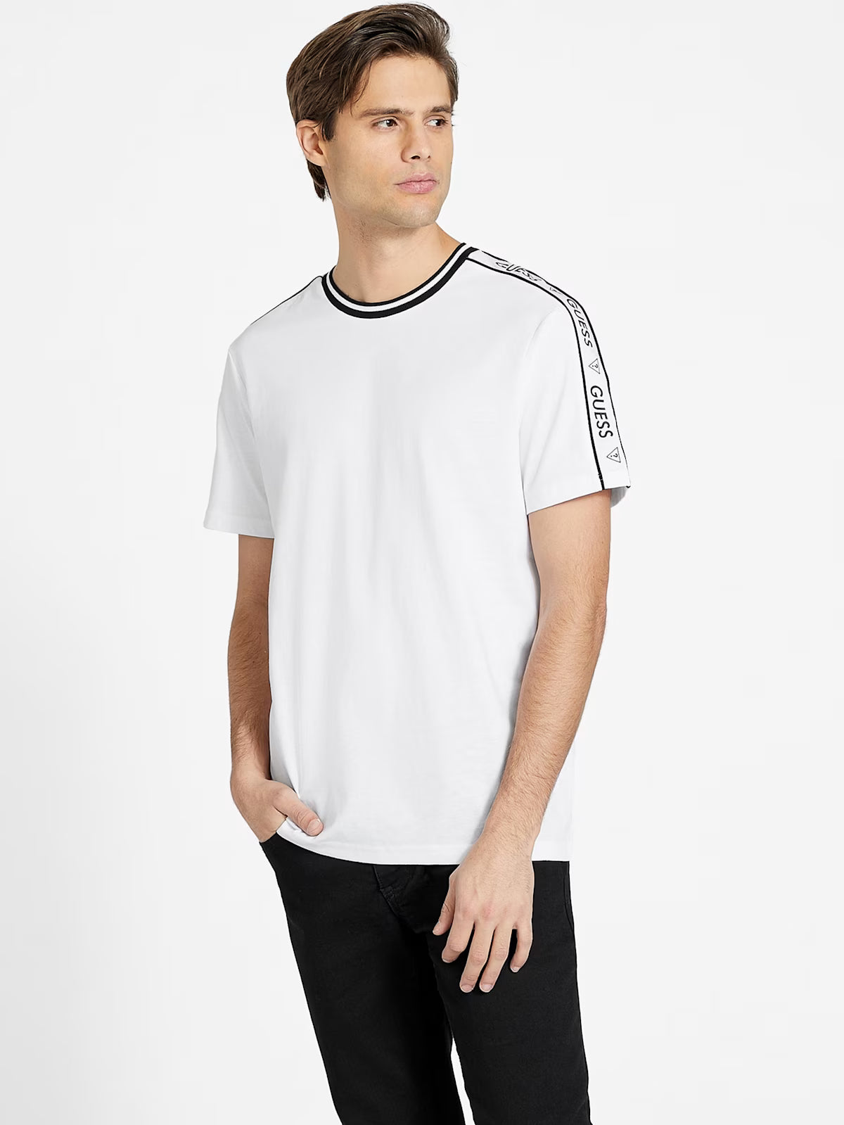 GUESS MENS' Ryatt Jacquard Tee/  WHITE