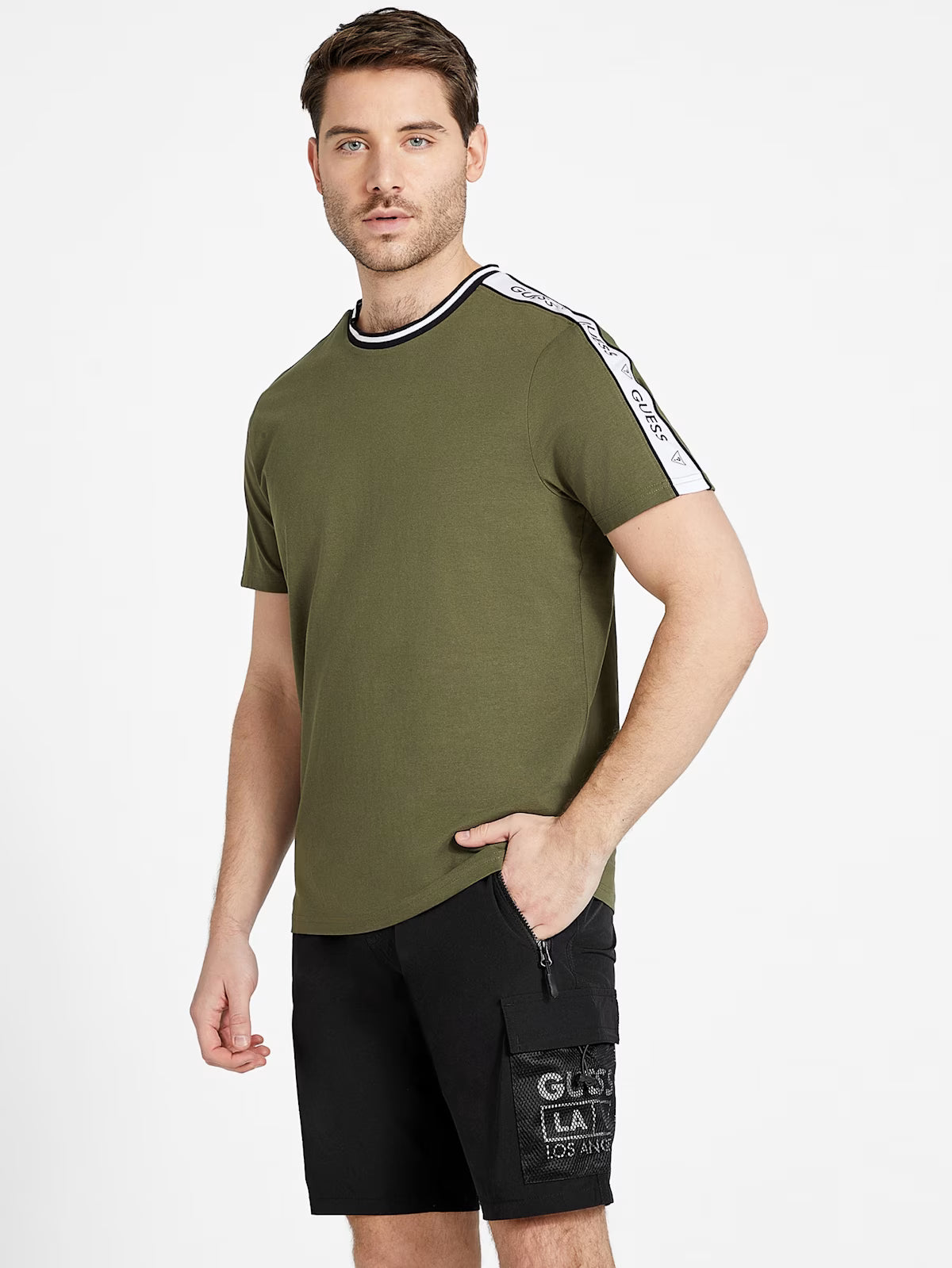 GUESS MENS' Ryatt Jacquard Tee/ GREEN
