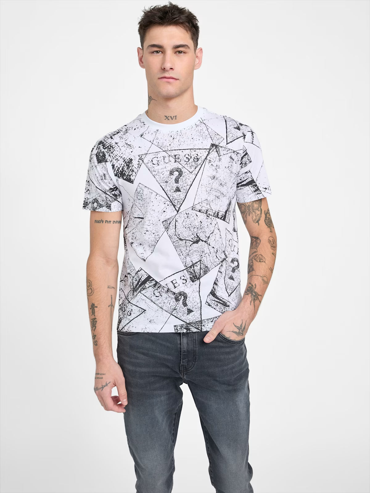 Guess Mens' Eco Edric Signature Tee / WHITE