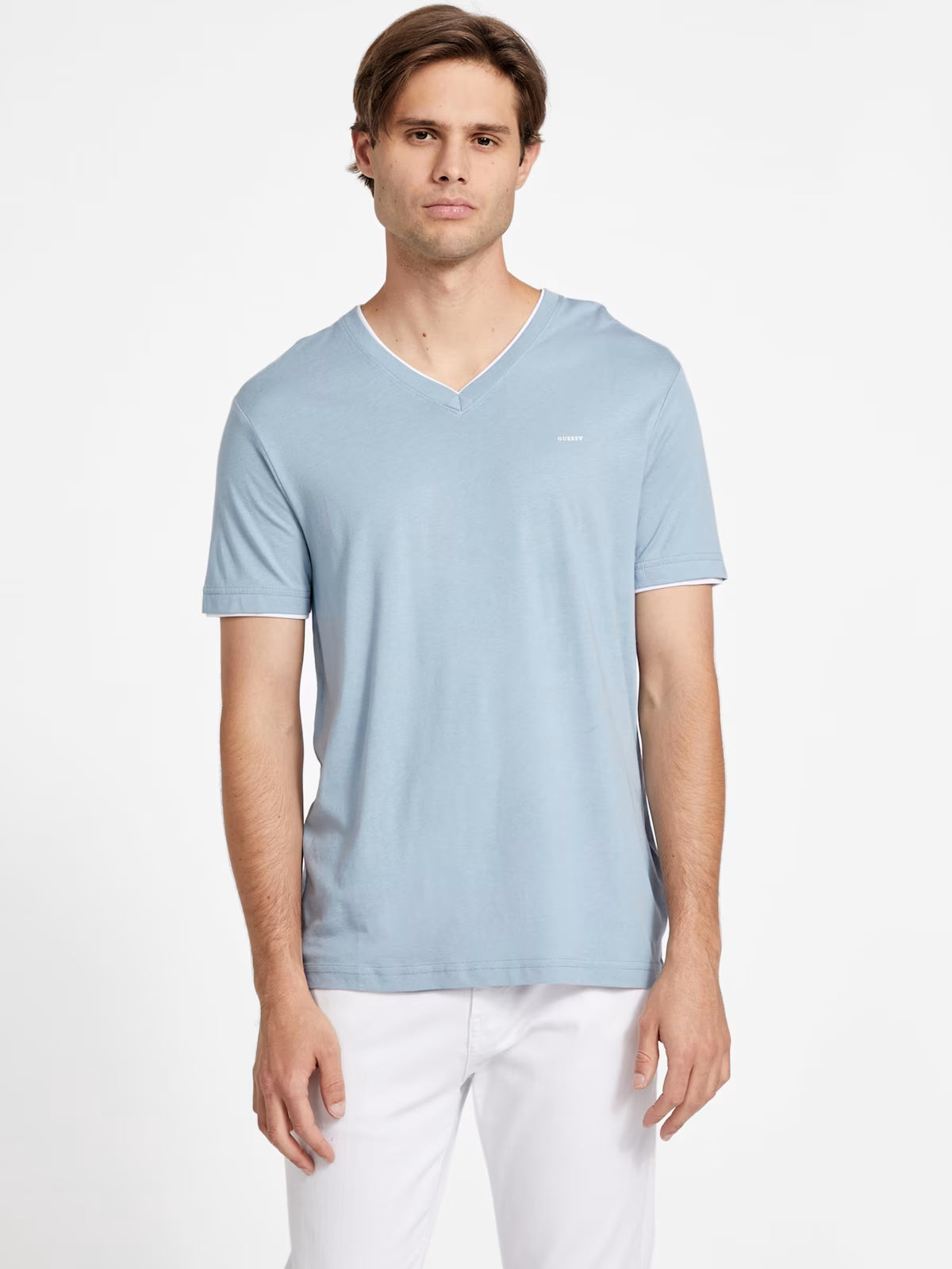 GUESS MENS' Armin V-Neck Tee/ BLUE