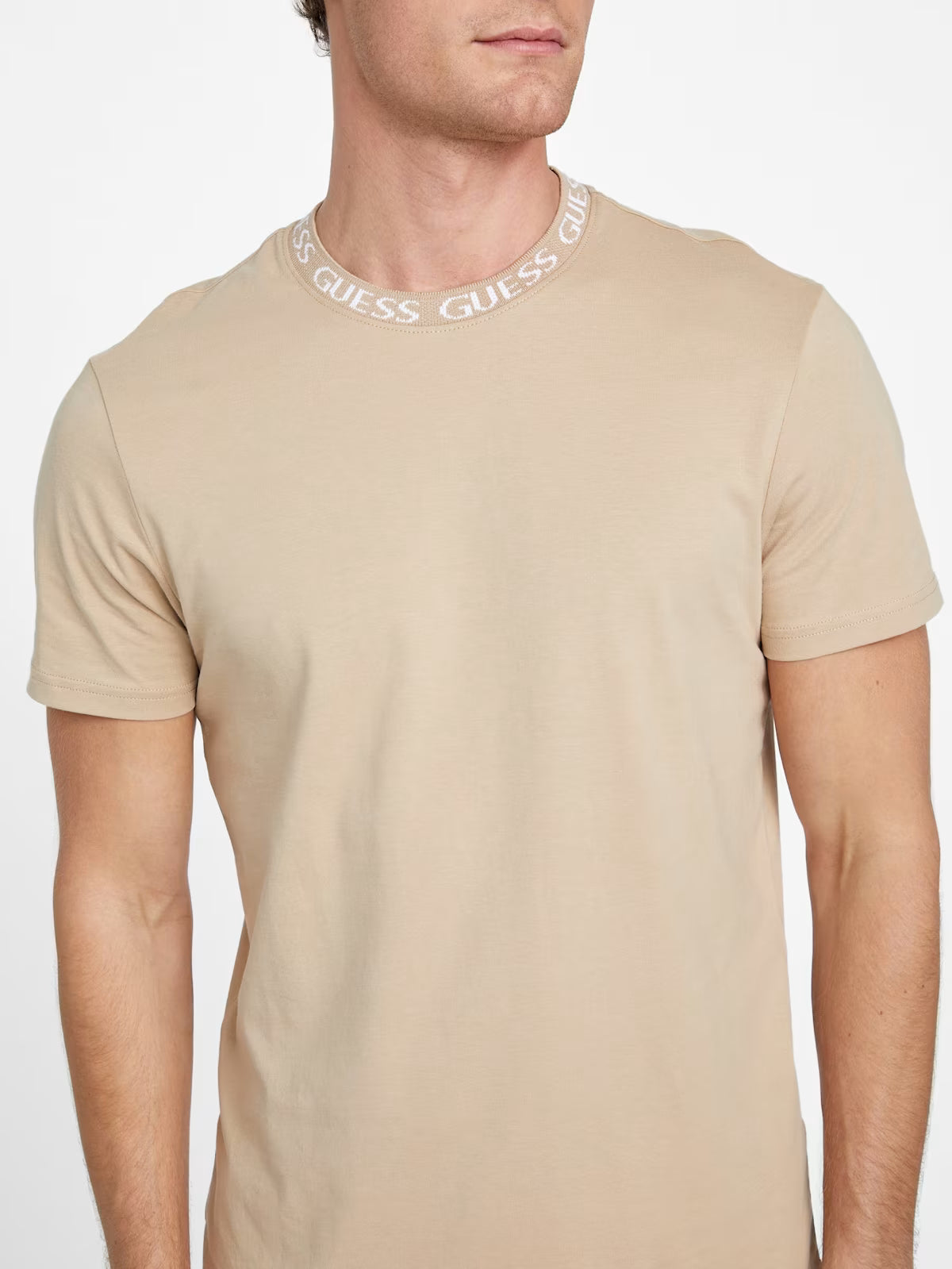 Guess Mens' Ronnie Logo Crewneck / BEIGE