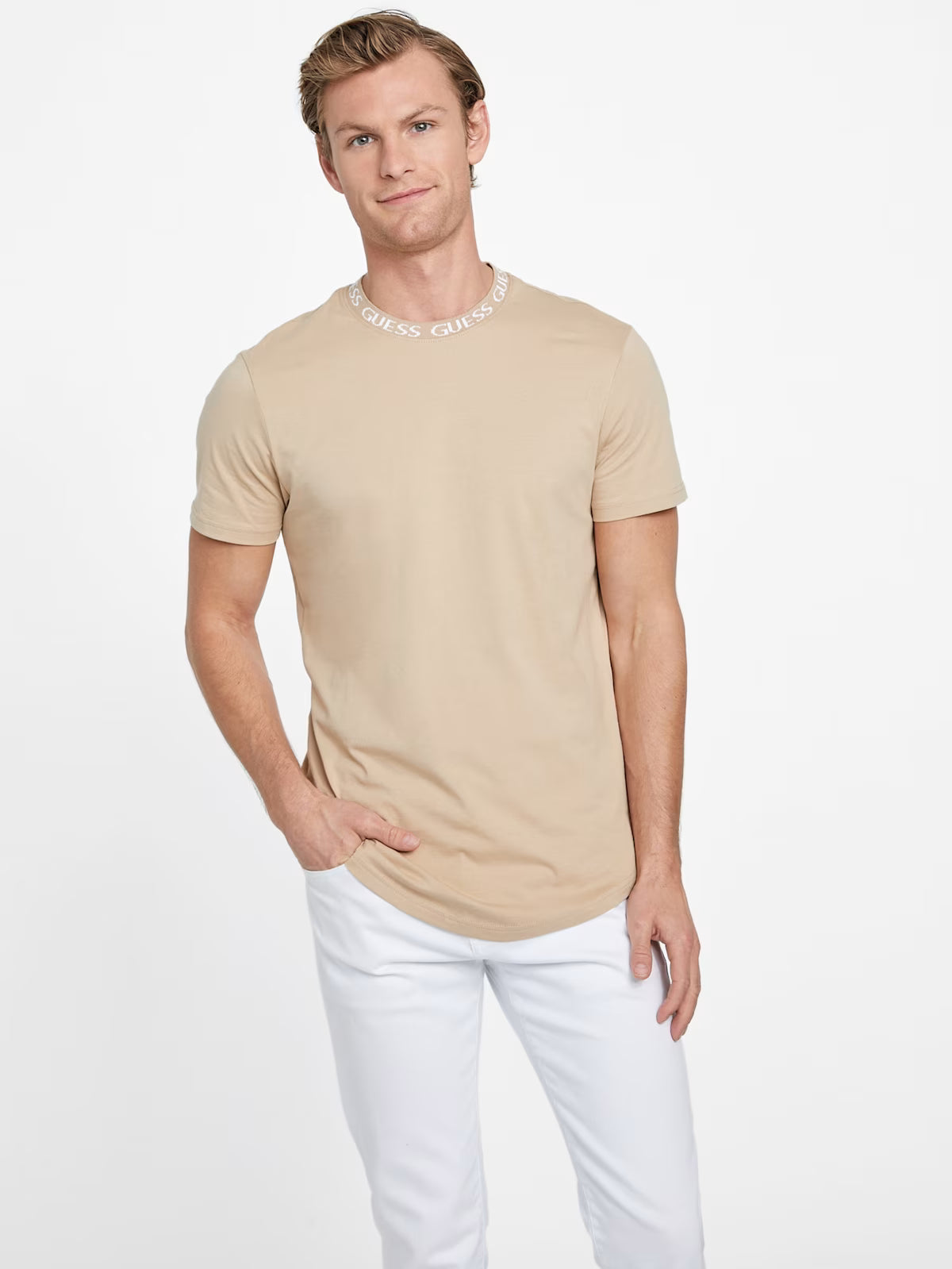 Guess Mens' Ronnie Logo Crewneck / BEIGE