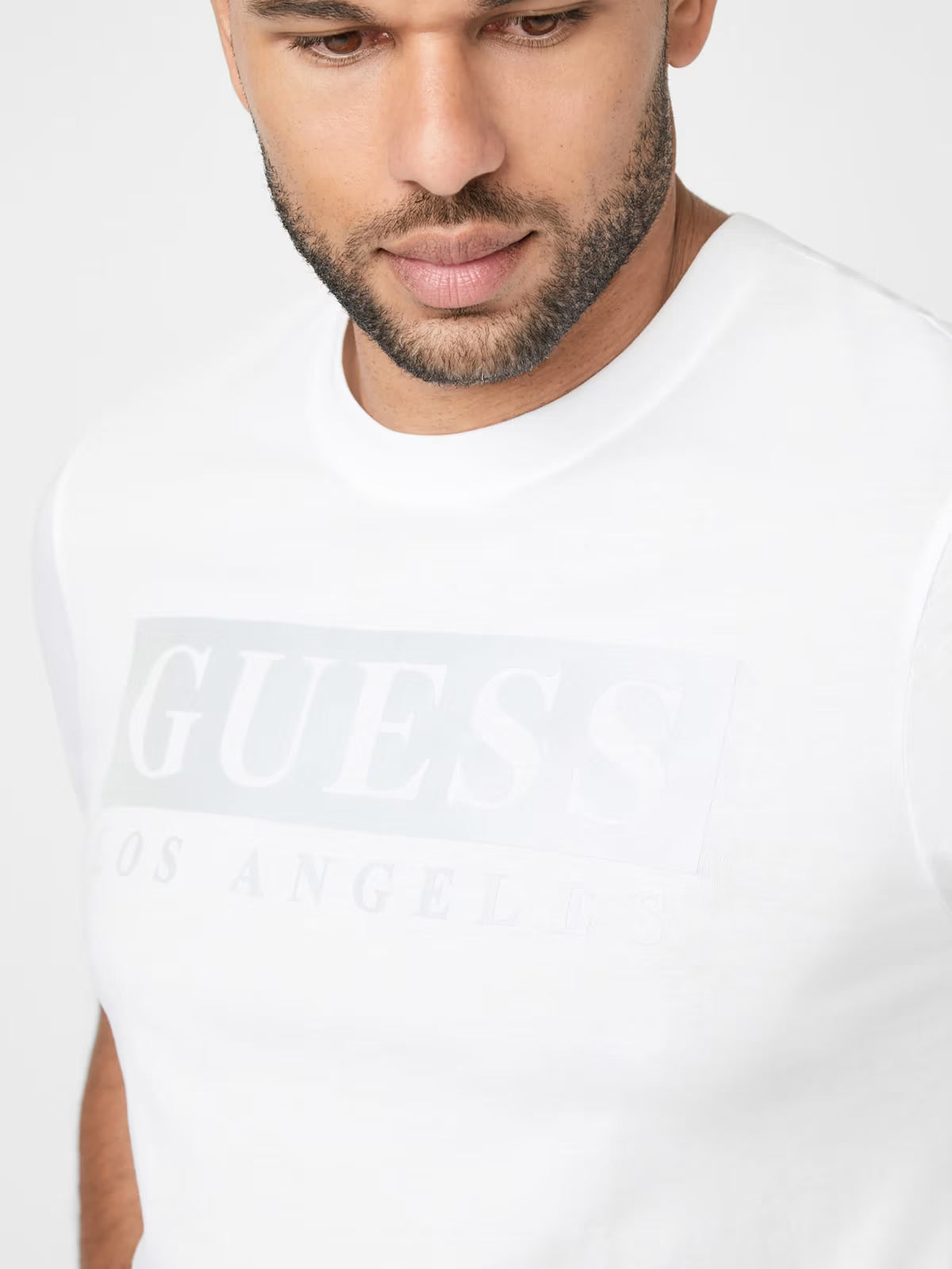 GUESS MENS' Greg Logo Tee/WHITE