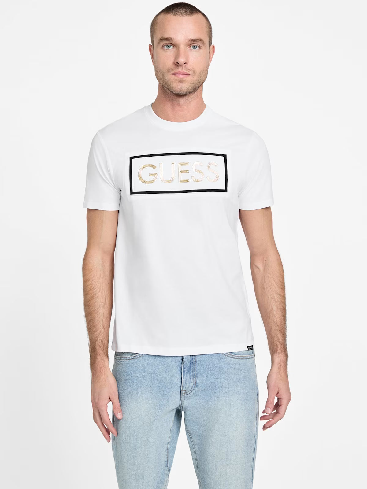 GUESS MENS' Eco Crowel Logo Tee/ WHITE