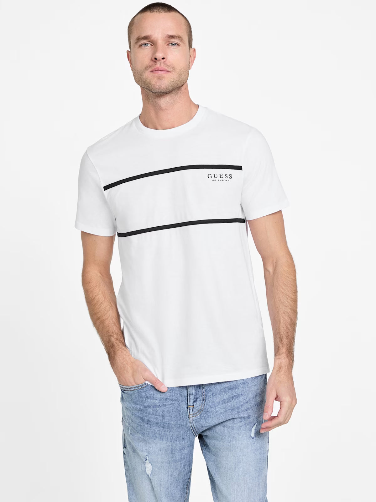 Guess Mens' Eco Bobby Striped Tee/ White