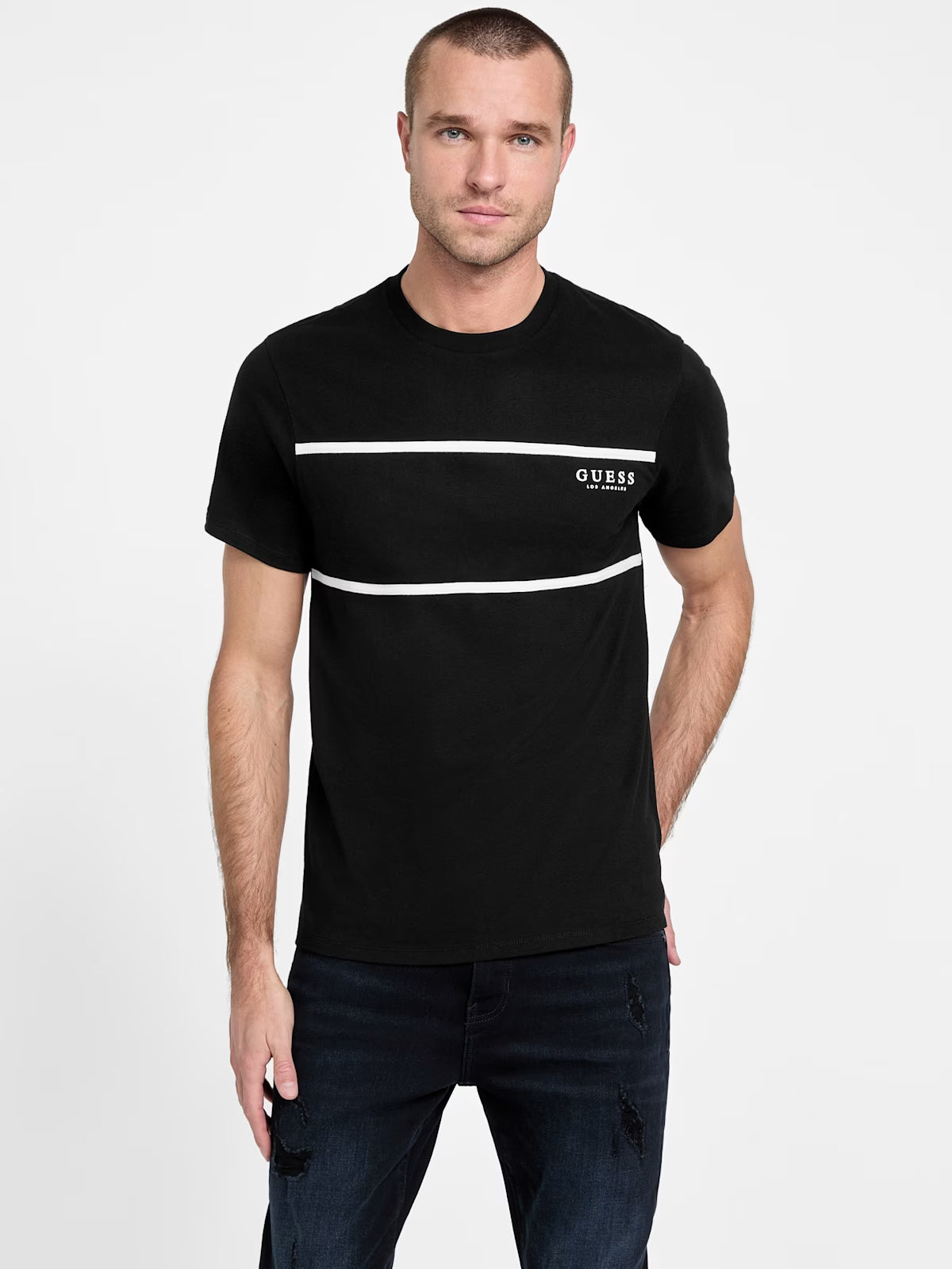 Guess Mens' Eco Bobby Striped Tee/ BLACK