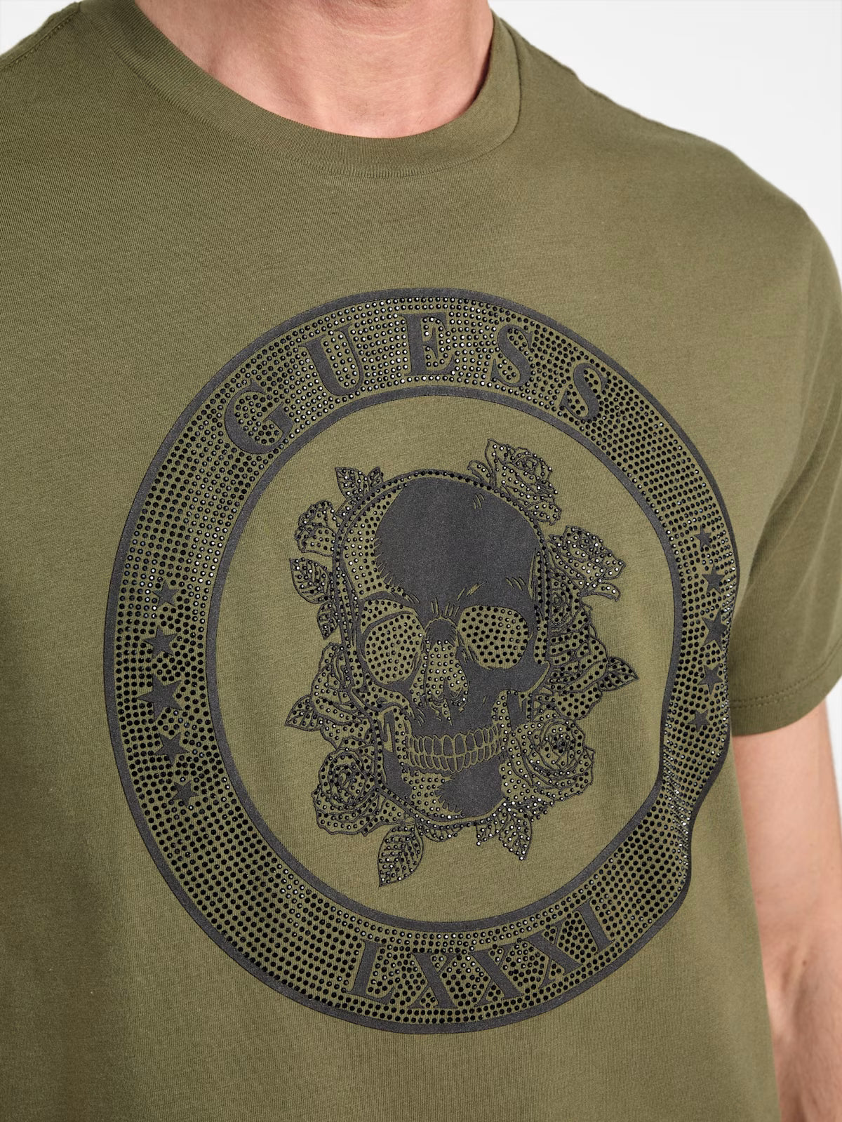 Guess Mens' Vello Rhinestone Skull Tee