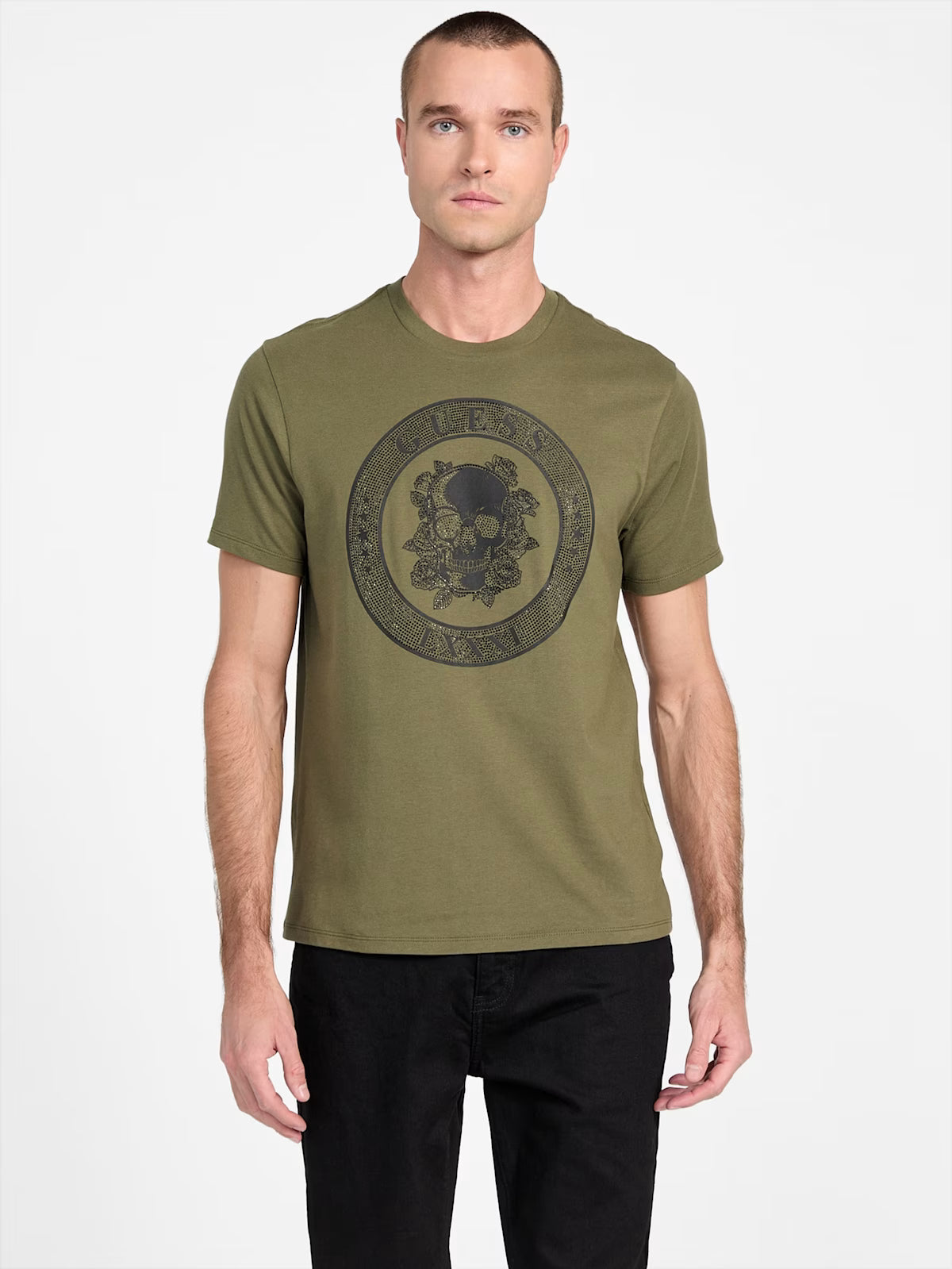 Guess Mens' Vello Rhinestone Skull Tee
