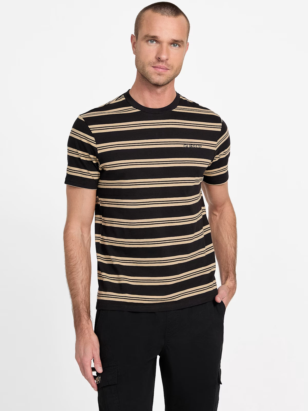 Guess Mens' Eco Zack Striped Tee / BLACK