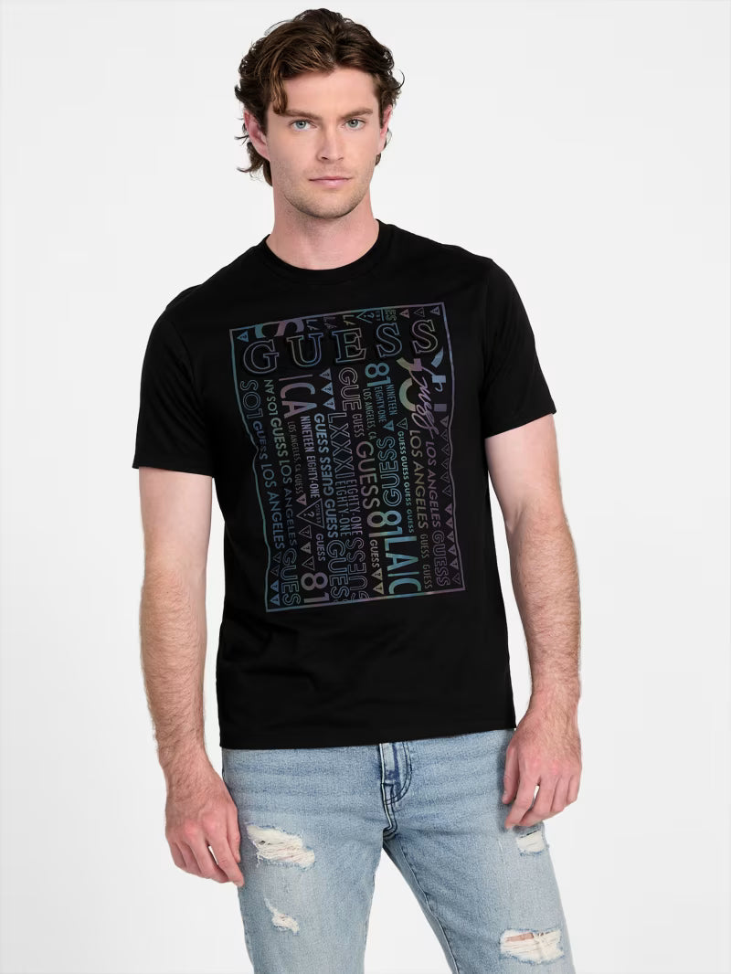 GUESS MENS' Mosac Logo Tee/ BLACK
