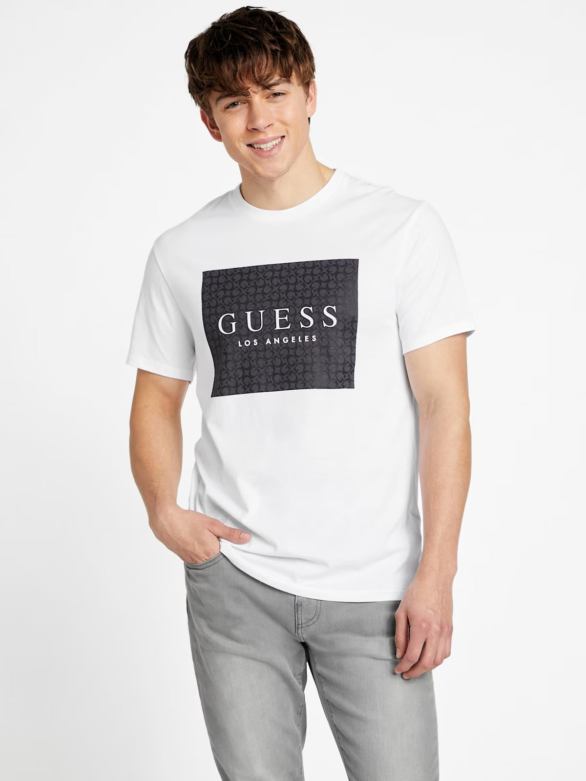 Guess Mens' Ronnie Logo Crewneck / WHITE