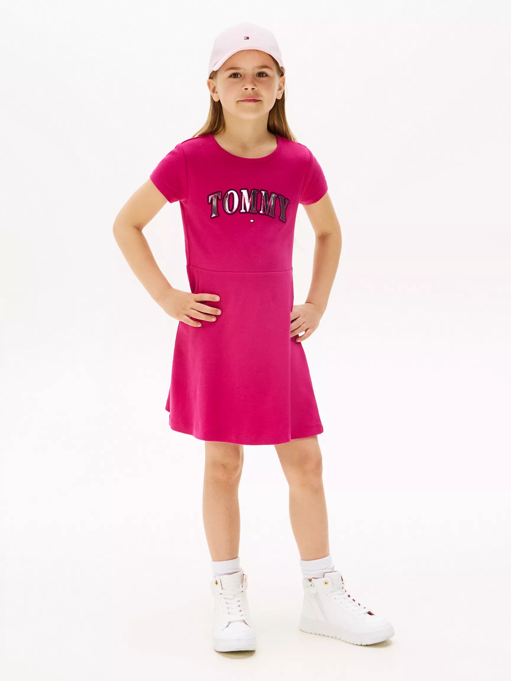 Girls' Tommy Ponte Metallic Tommy Logo Dress/Stunning Magenta