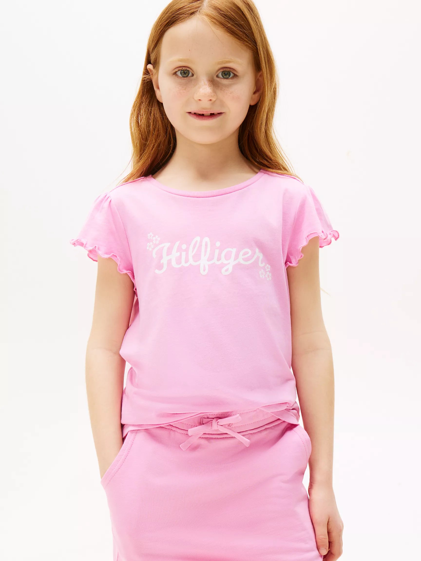 Girls' Tommy Flower Glitter T-Shirt/ Fuchsia Pink