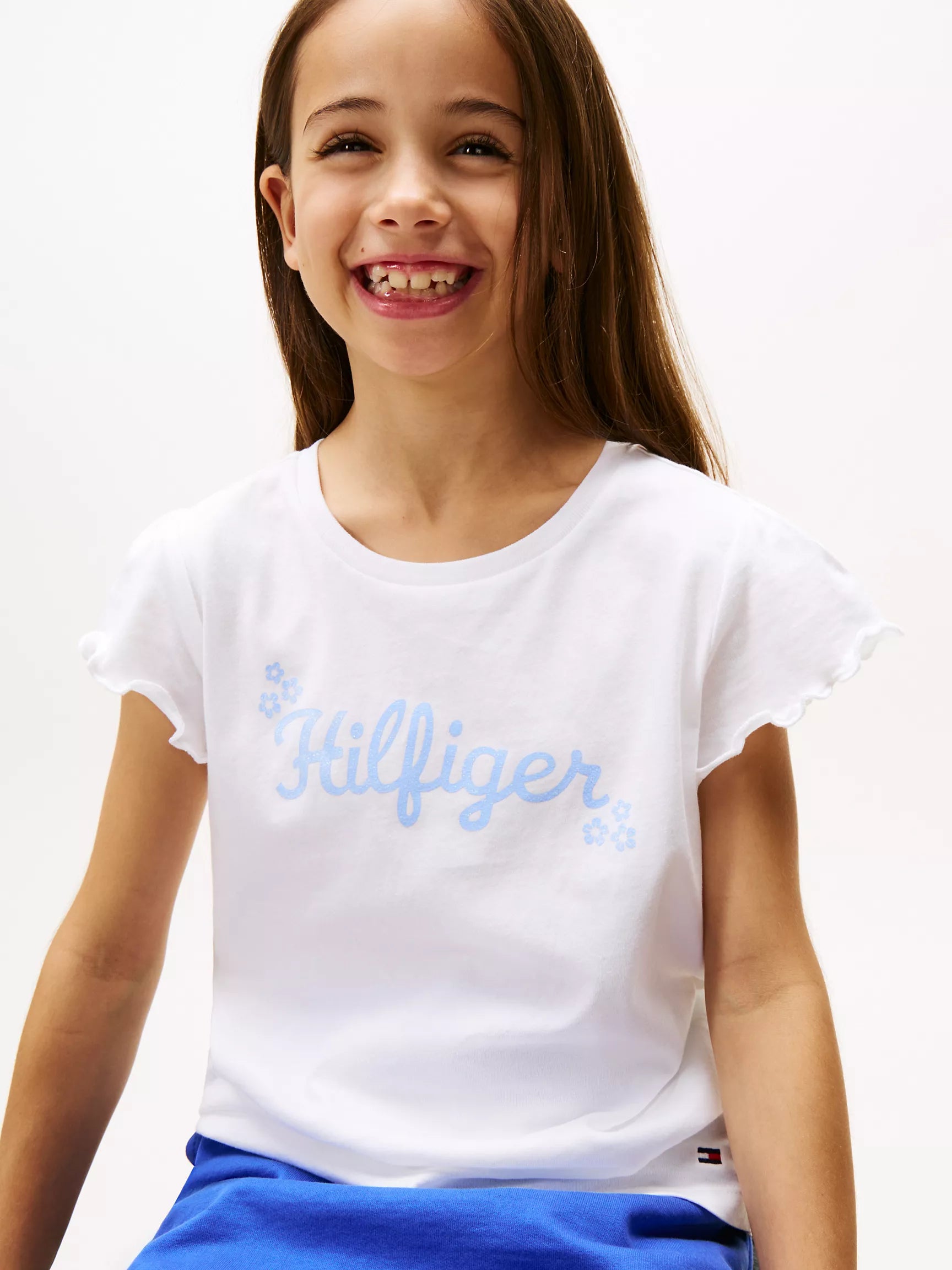 Girls' Tommy Flower Glitter T-Shirt/ white