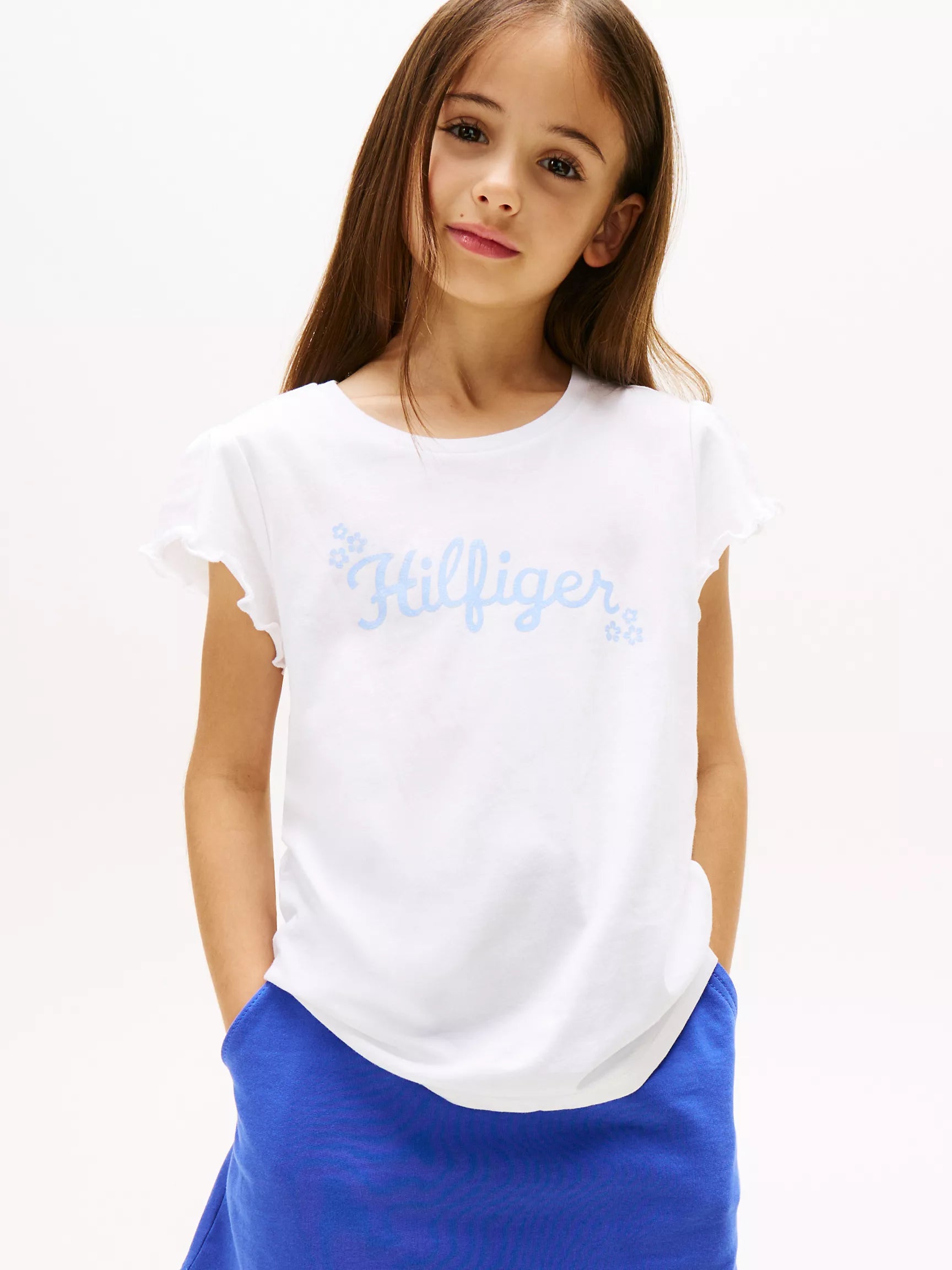 Girls' Tommy Flower Glitter T-Shirt/ white