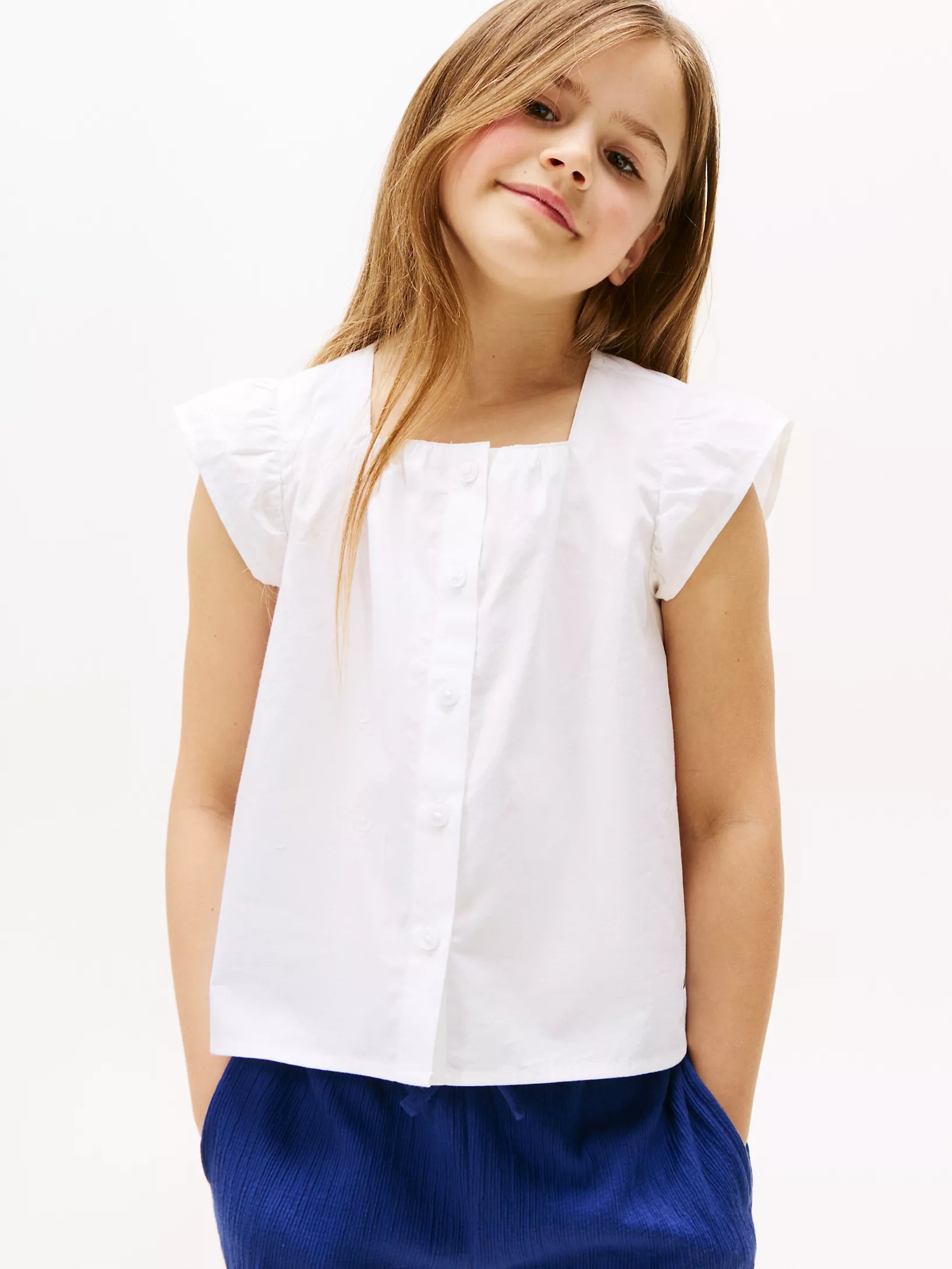 Tommy Girls' Ruffle-Sleeve Top/ white