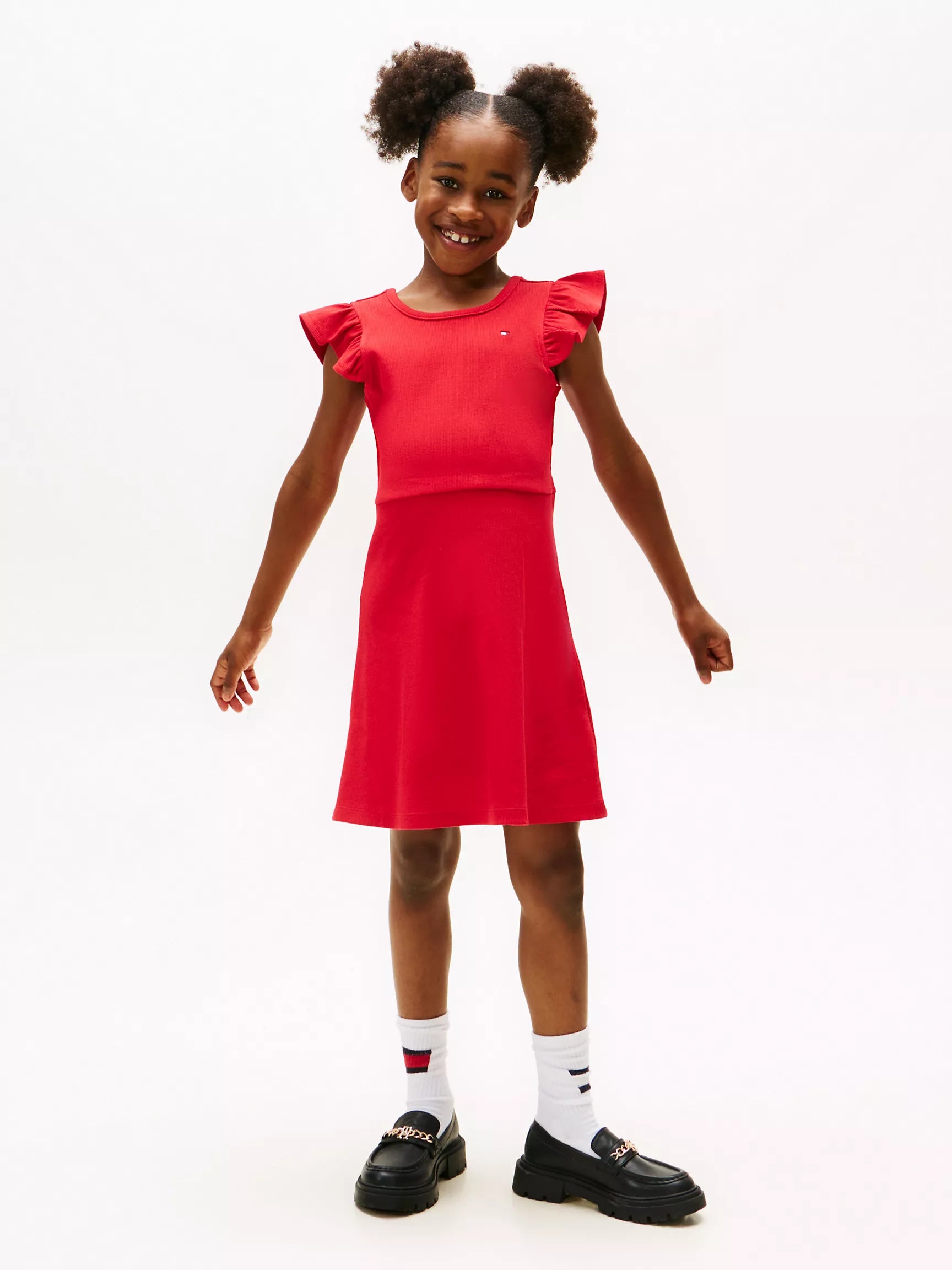 Tommy Girls' Flutter Rib-Knit Dress/Primary Red