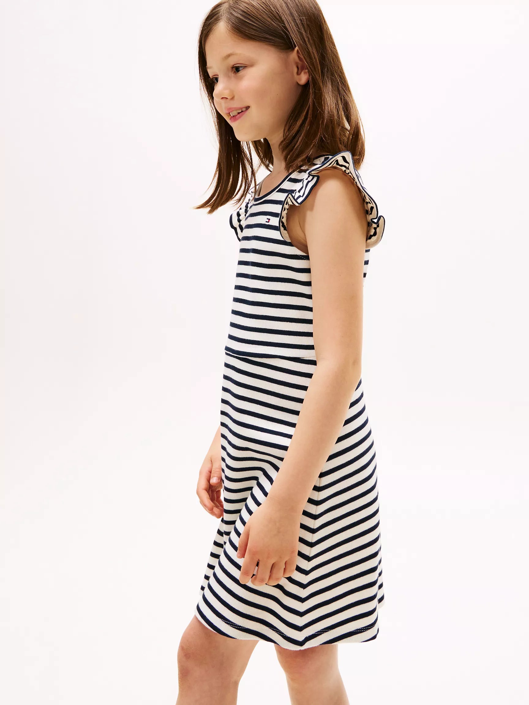 Tommy Girls' Flutter Rib-Knit Stripe Dress