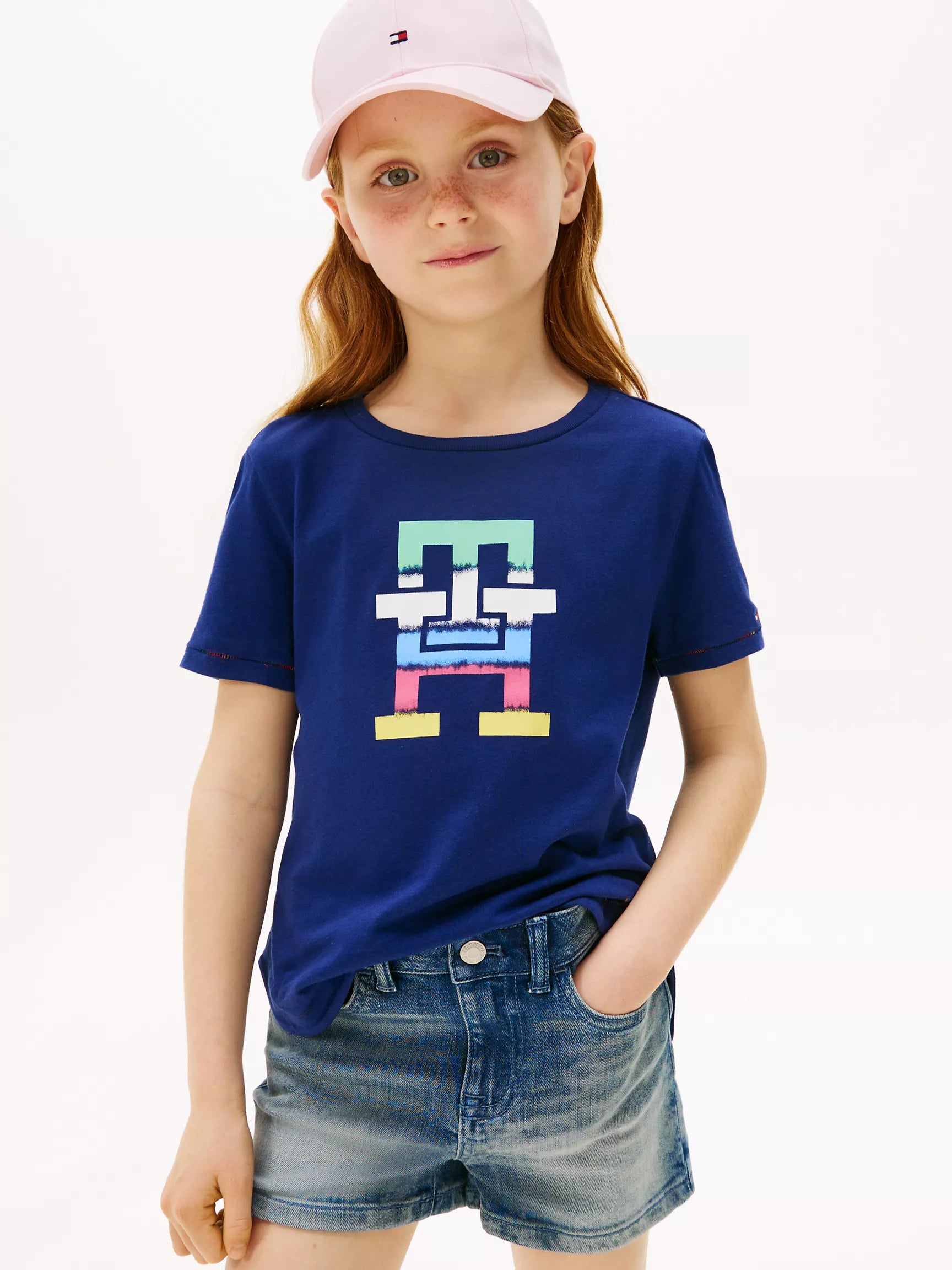 TOMMY GIRLS' Tie-Dye Monogram Logo T-Shirt/Blue Ink