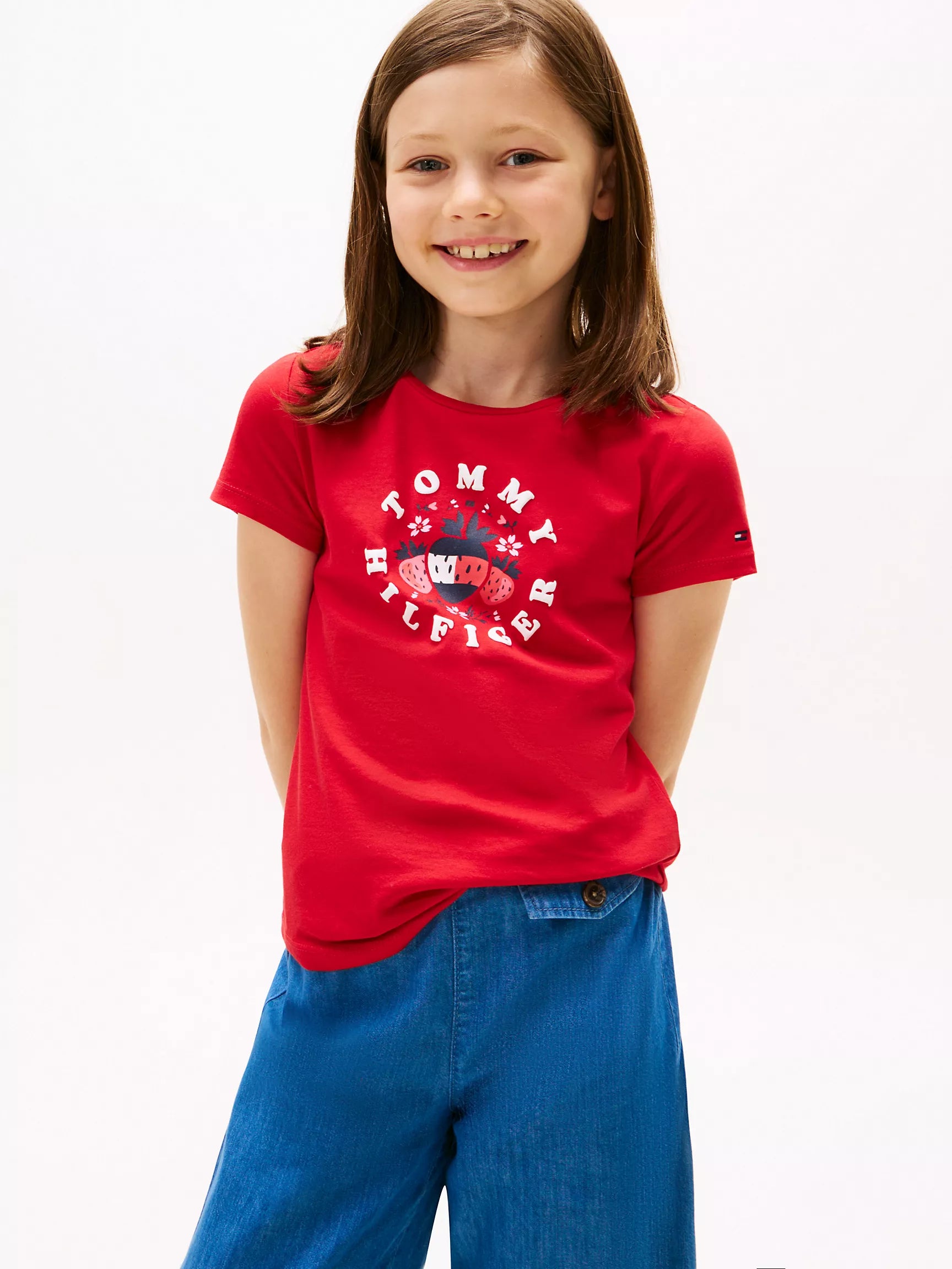 Girls' Tommy Strawberry Logo T-Shirt/Primary Red