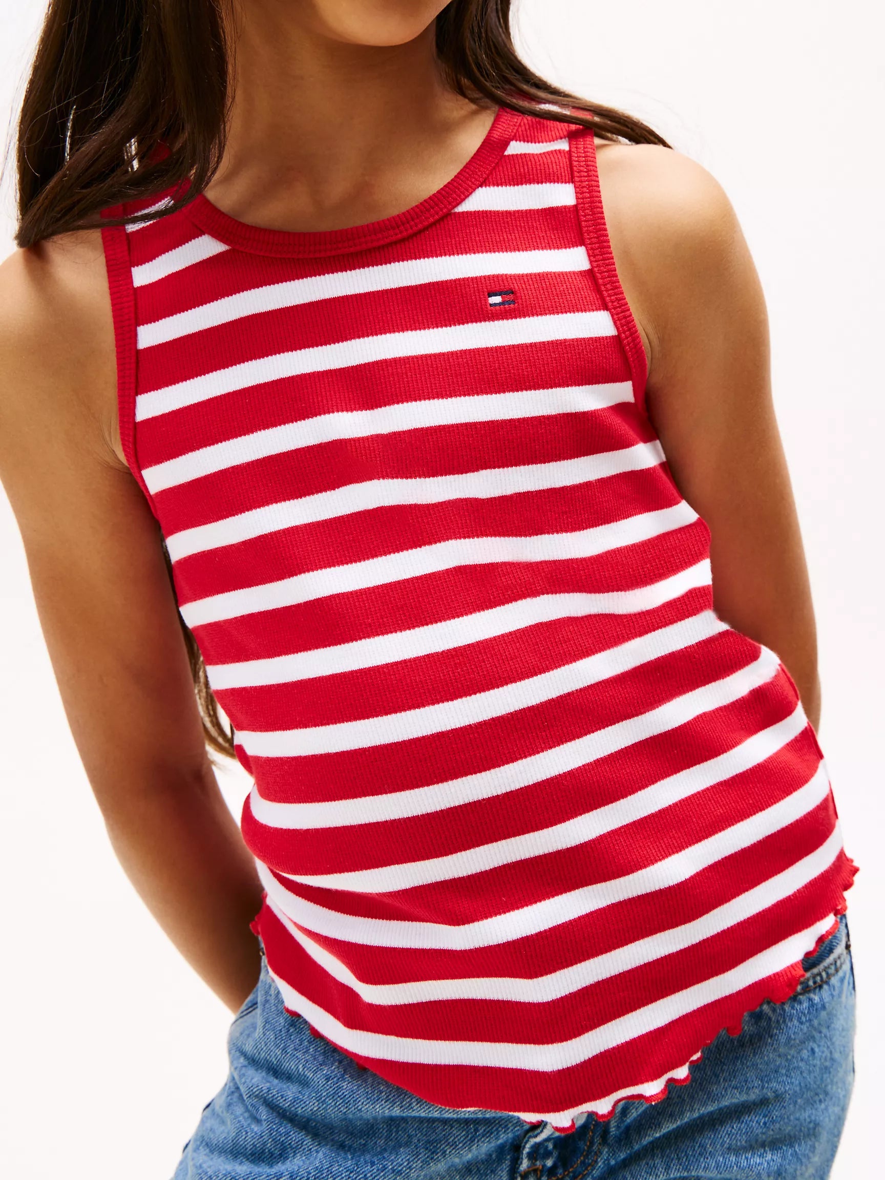 TOMMY Girls Stripe Lettuce-Hem Tank Top