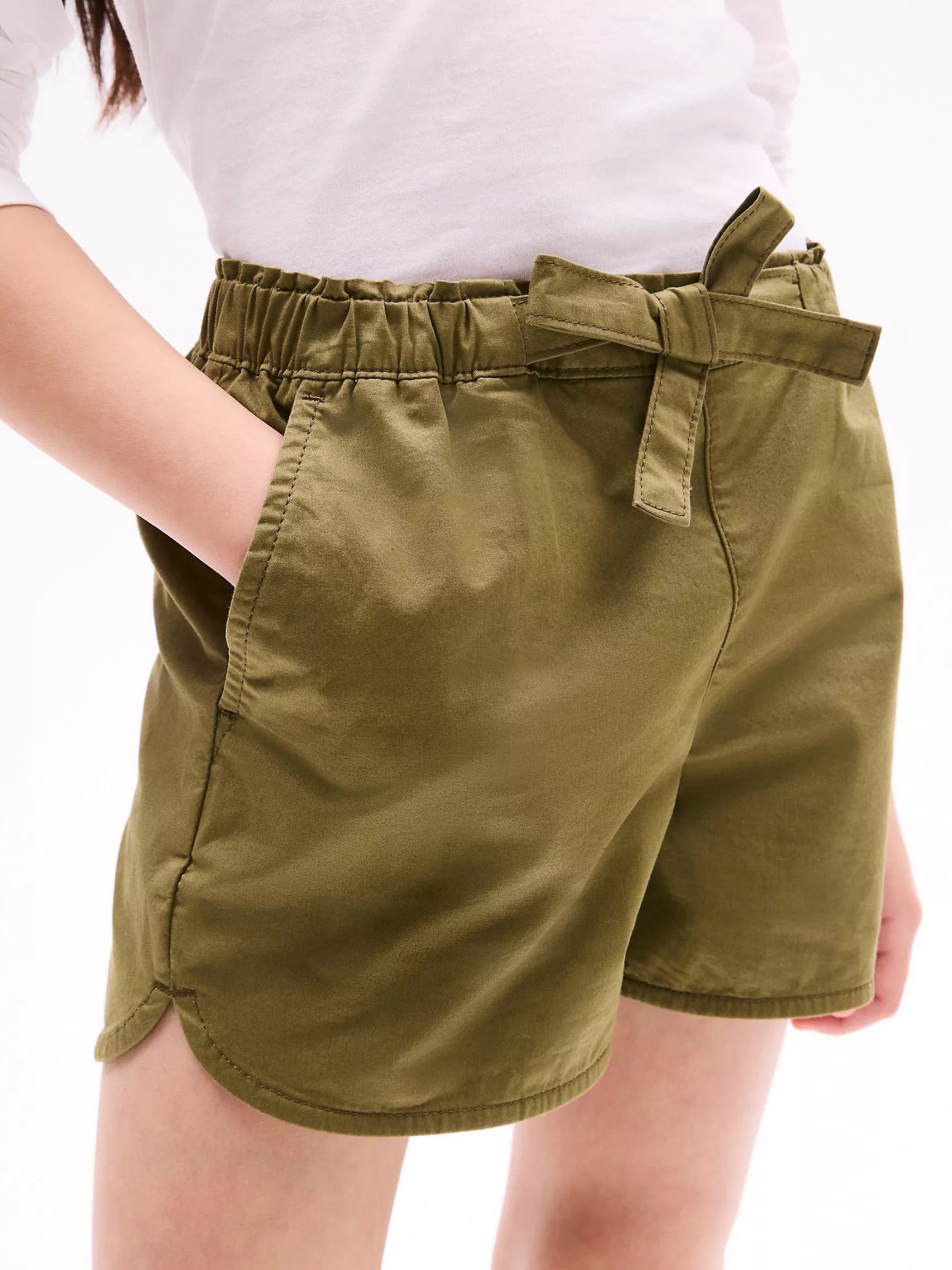 Tommy Girls' Tie-Waist Pull-On Short/Uniform Olive