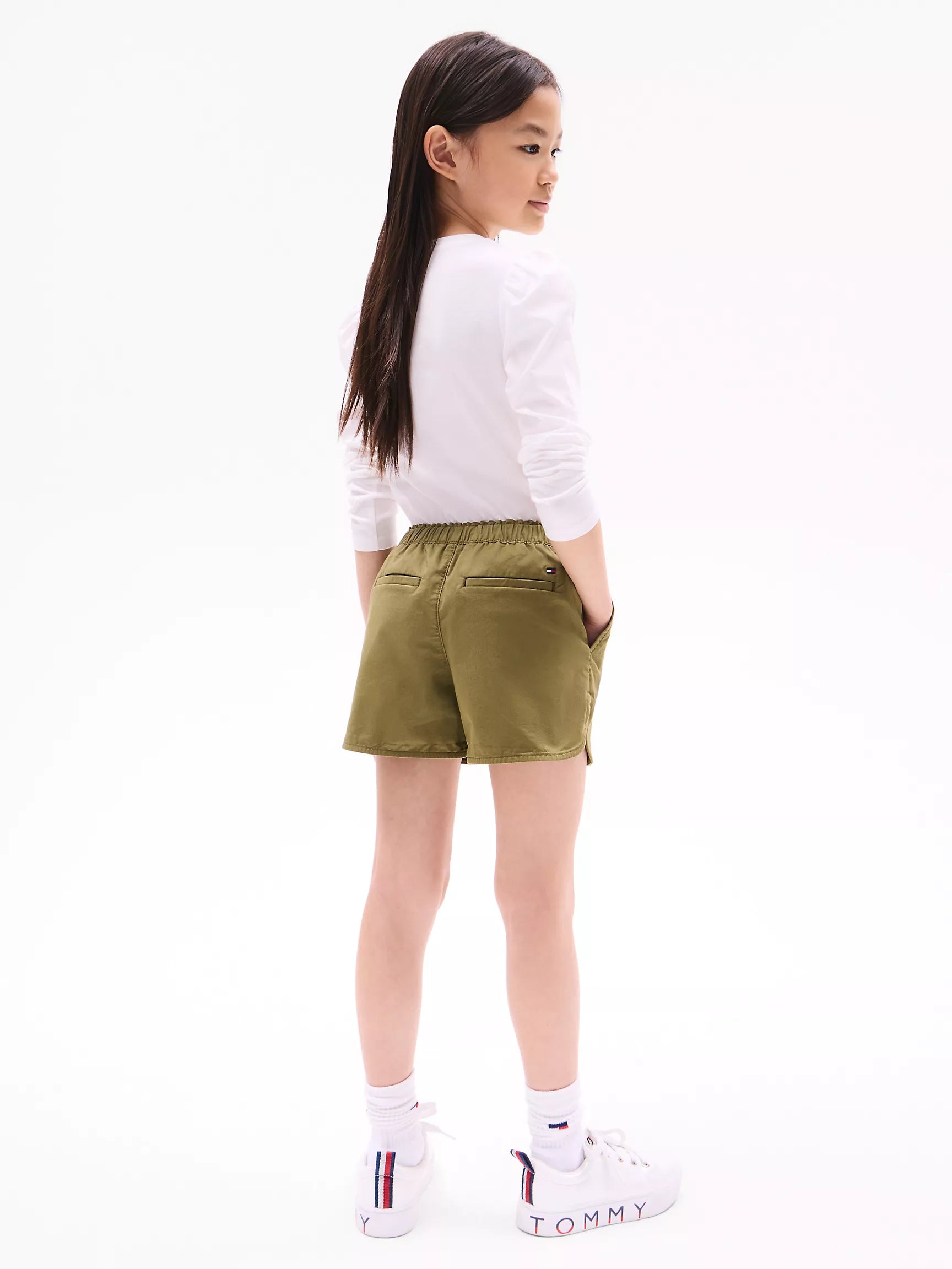 Tommy Girls' Tie-Waist Pull-On Short/Uniform Olive