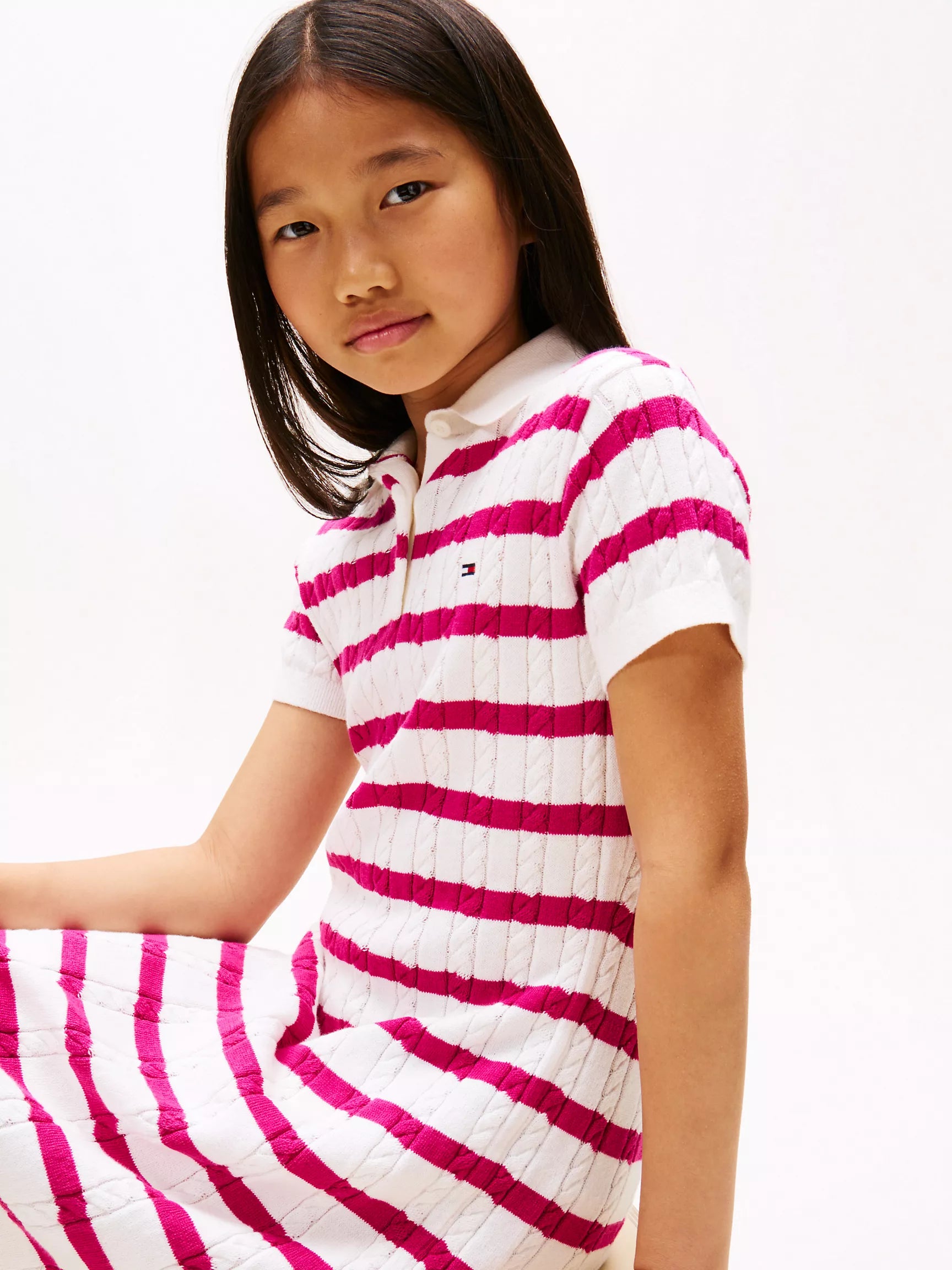 Tommy GIRL  Stripe Cable Knit Polo Dress/ Magenta