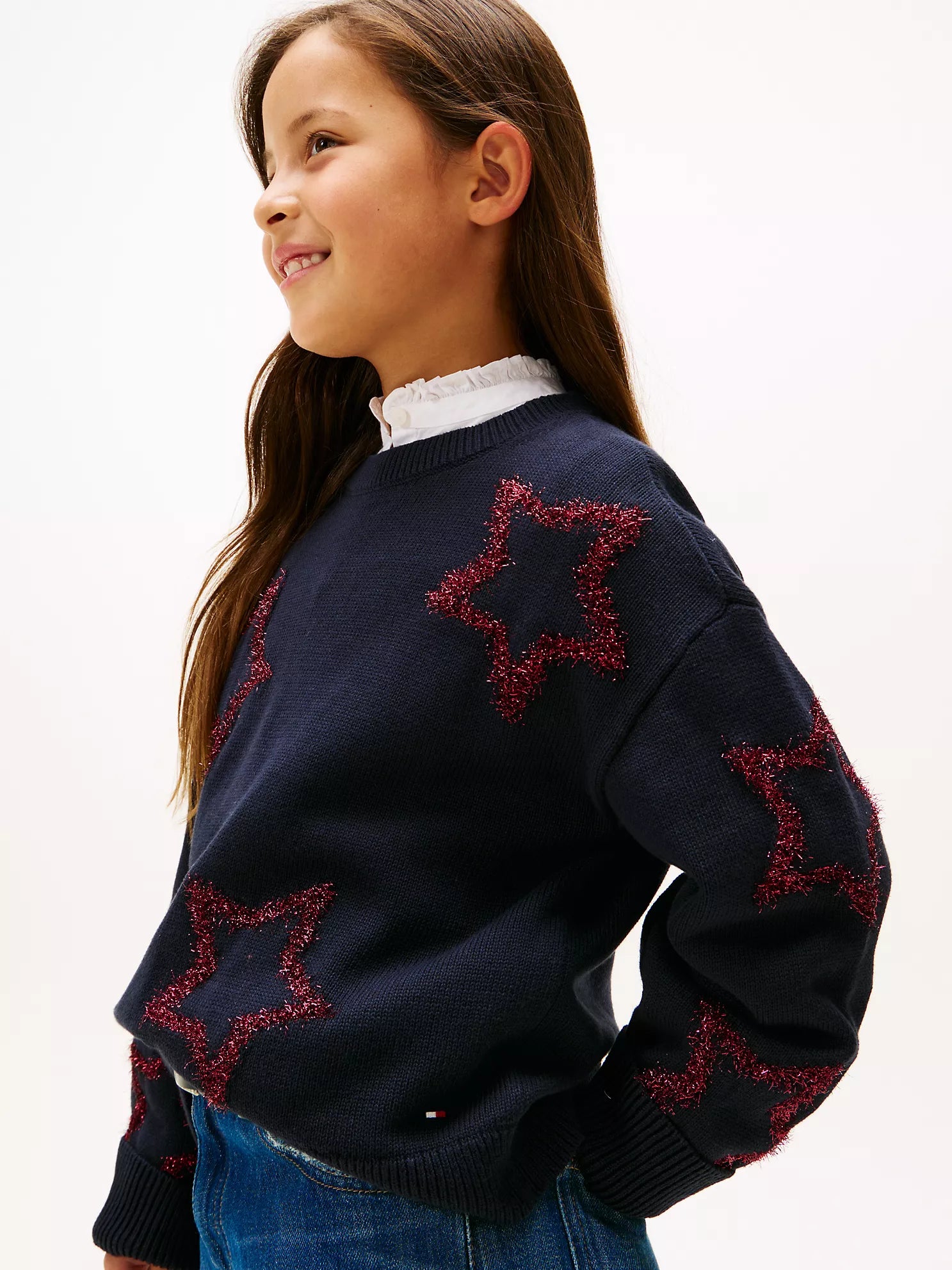 TOMMY Girls Intarsia Shimmer Star Sweater Navy