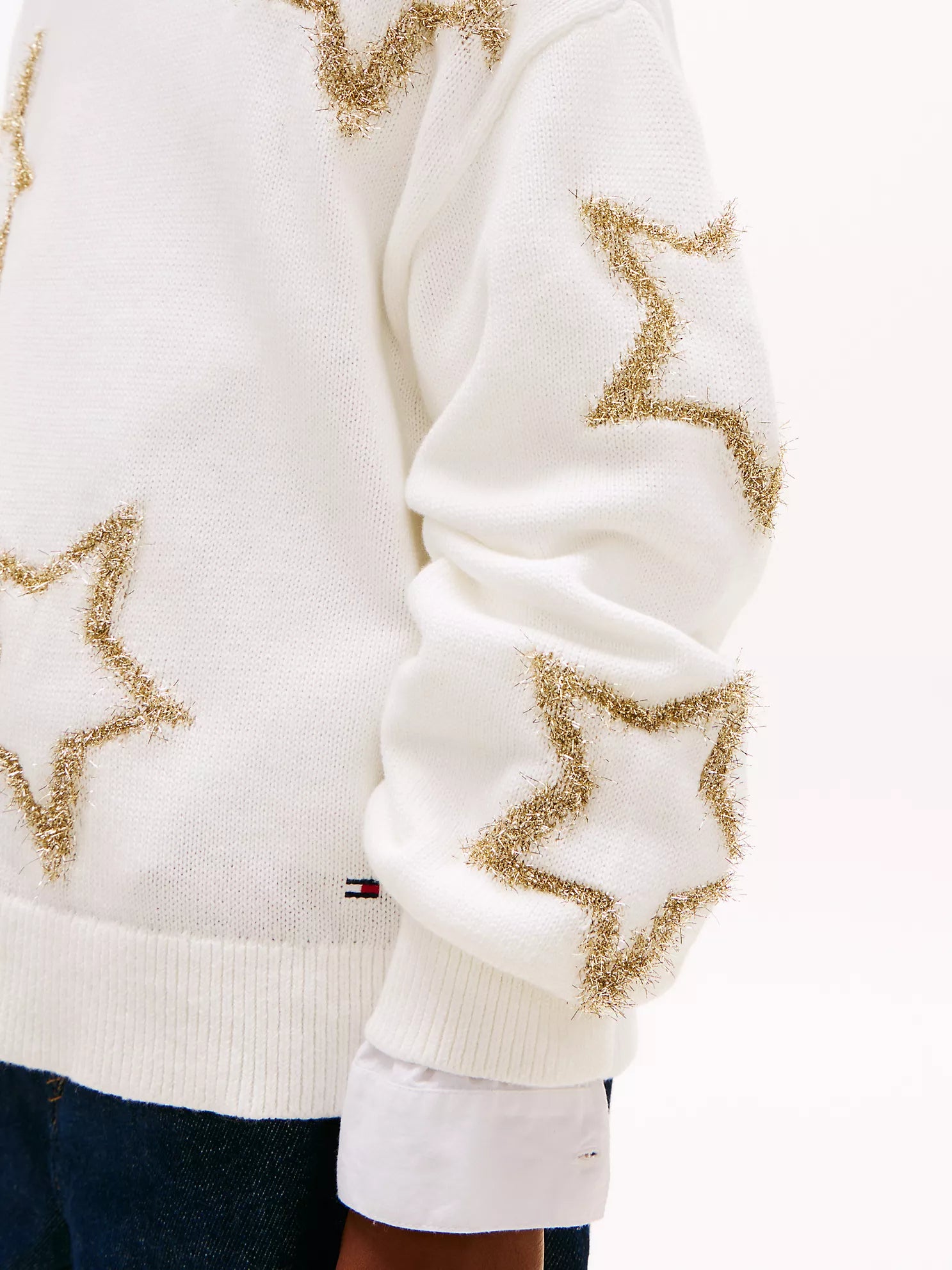 TOMMY Girls Intarsia Shimmer Star Sweater Ecru