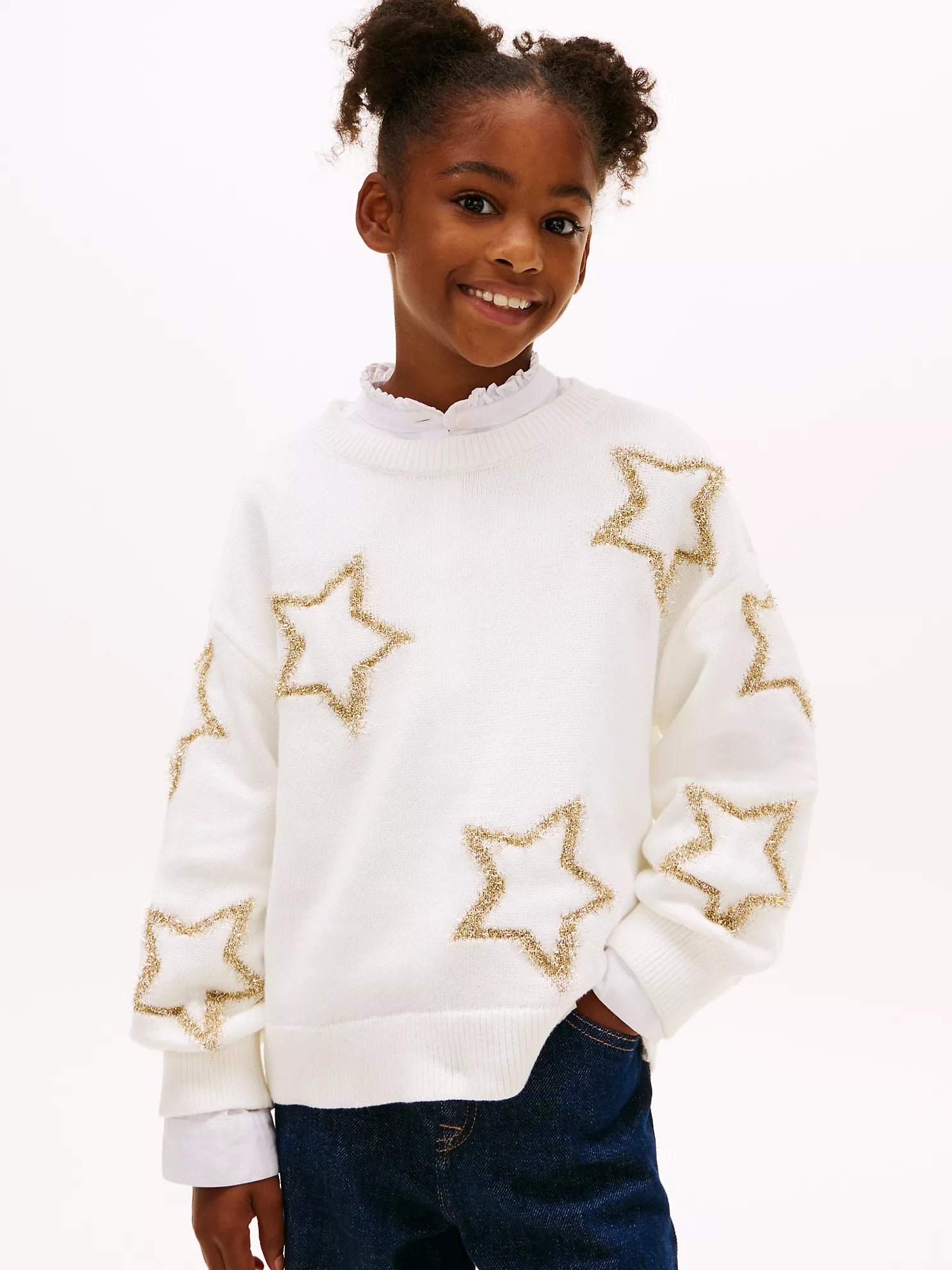 TOMMY Girls Intarsia Shimmer Star Sweater Ecru