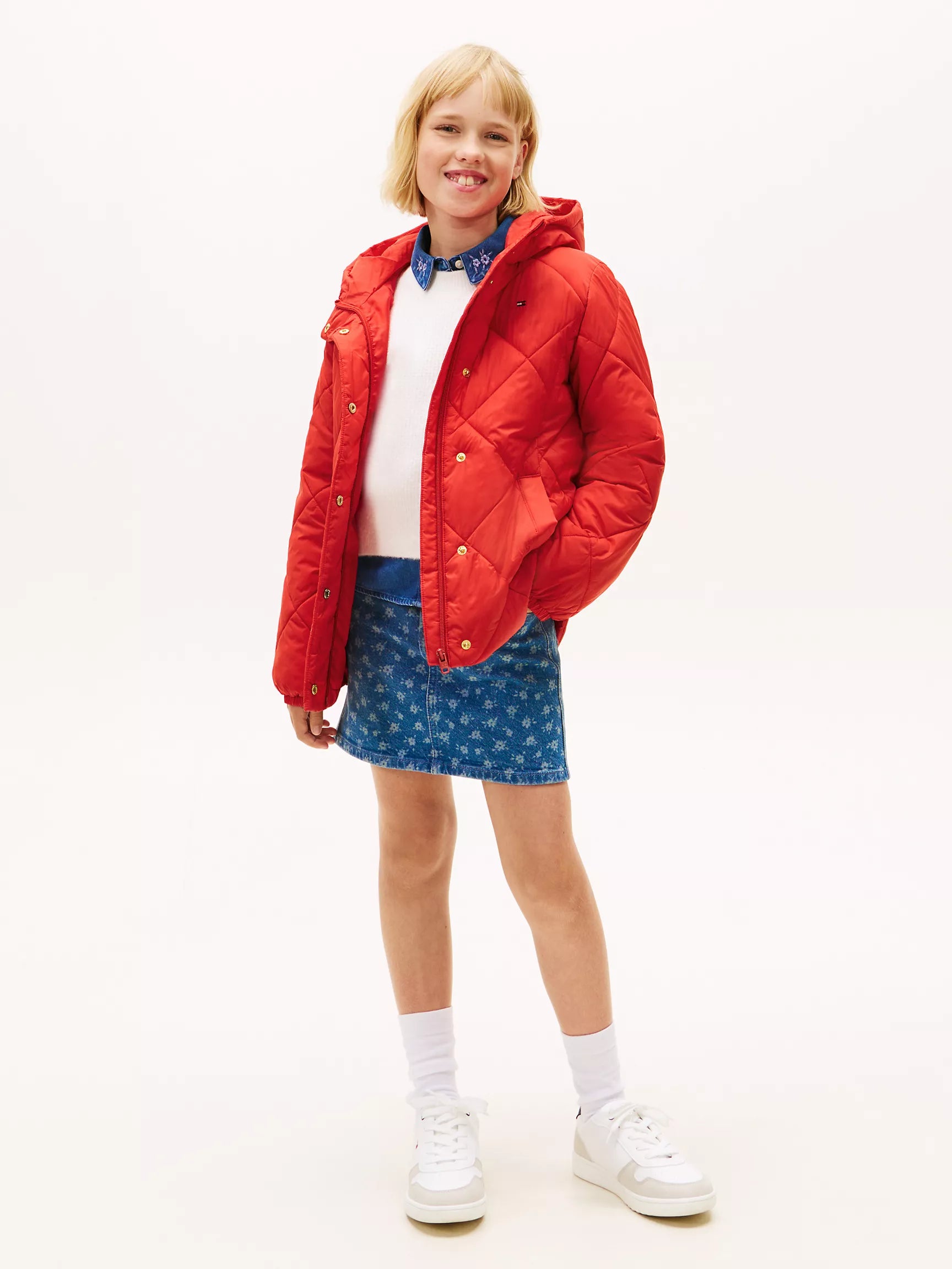 TOMMY Girls  Quilted Hooded Puffer Jacket Deep Crimson