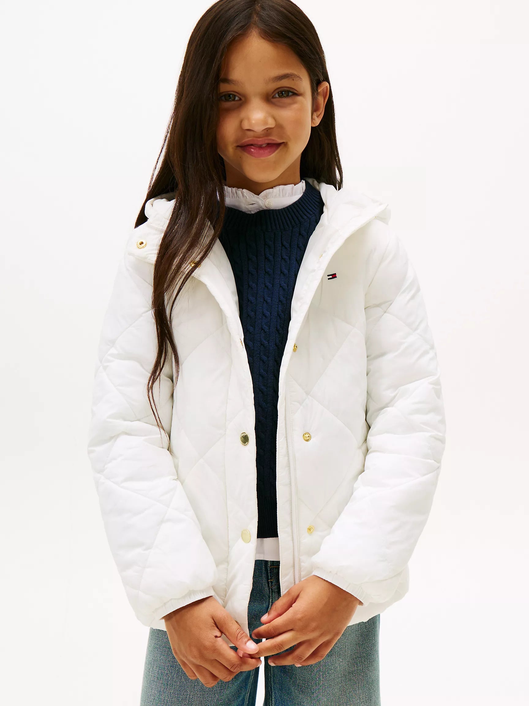 TOMMY Girls  Quilted Hooded Puffer Jacket Ecru