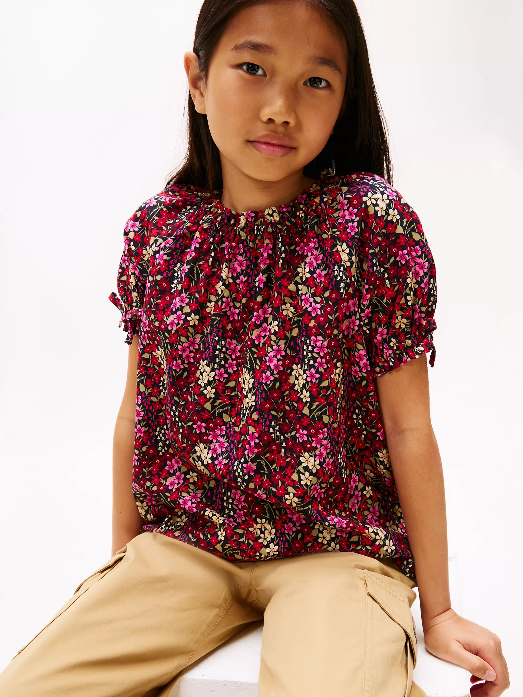 Girls' Tommy Ruffle-Trim Floral Print Top