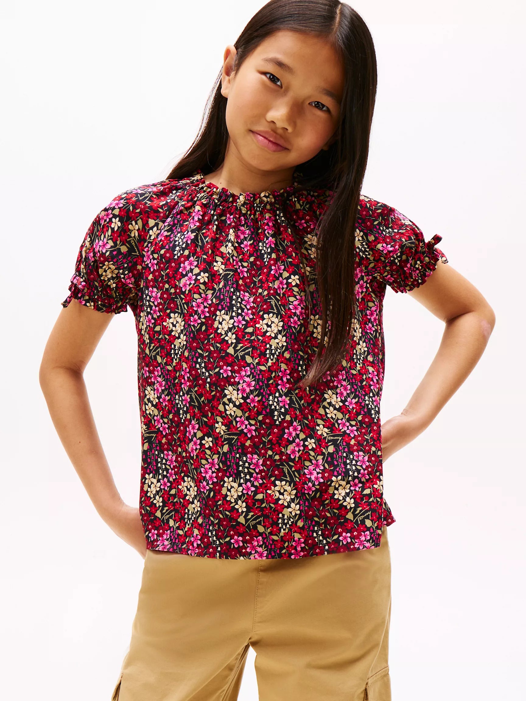 Girls' Tommy Ruffle-Trim Floral Print Top
