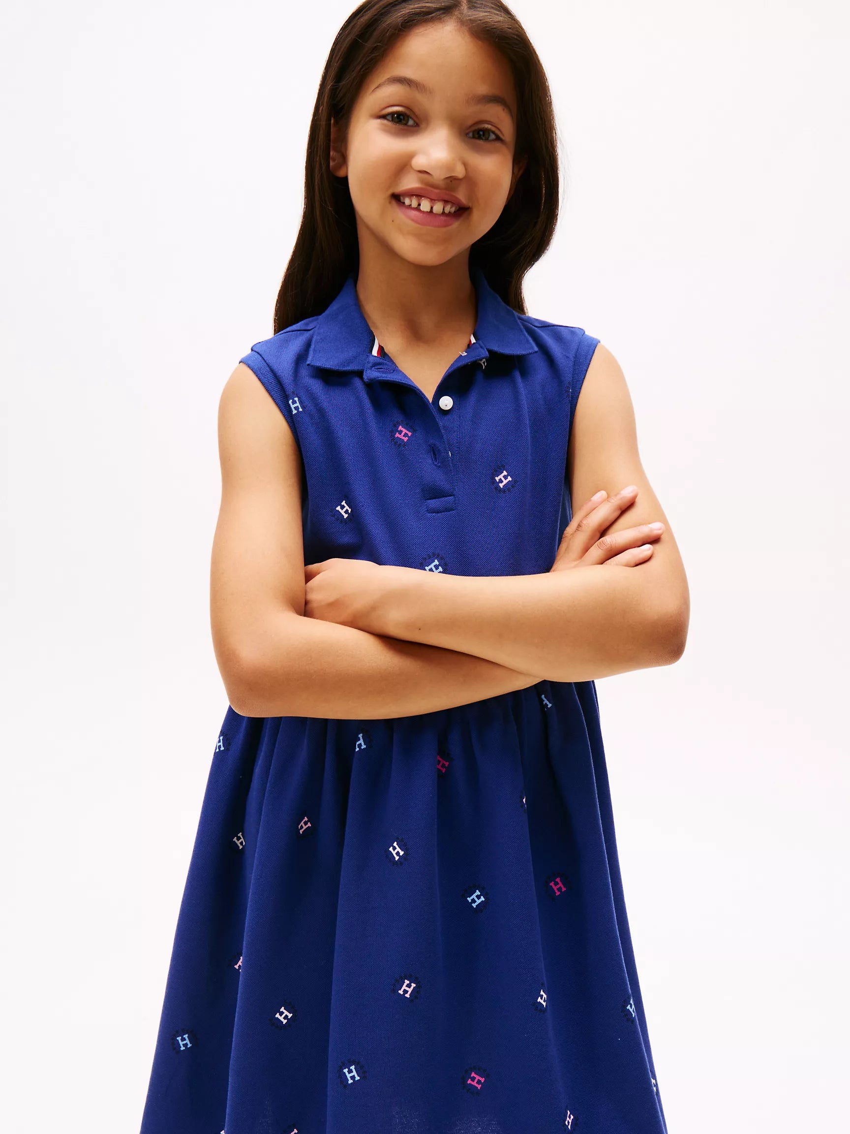 TOMMY Girls Sleeveless Allover Logo Polo Dress Blue