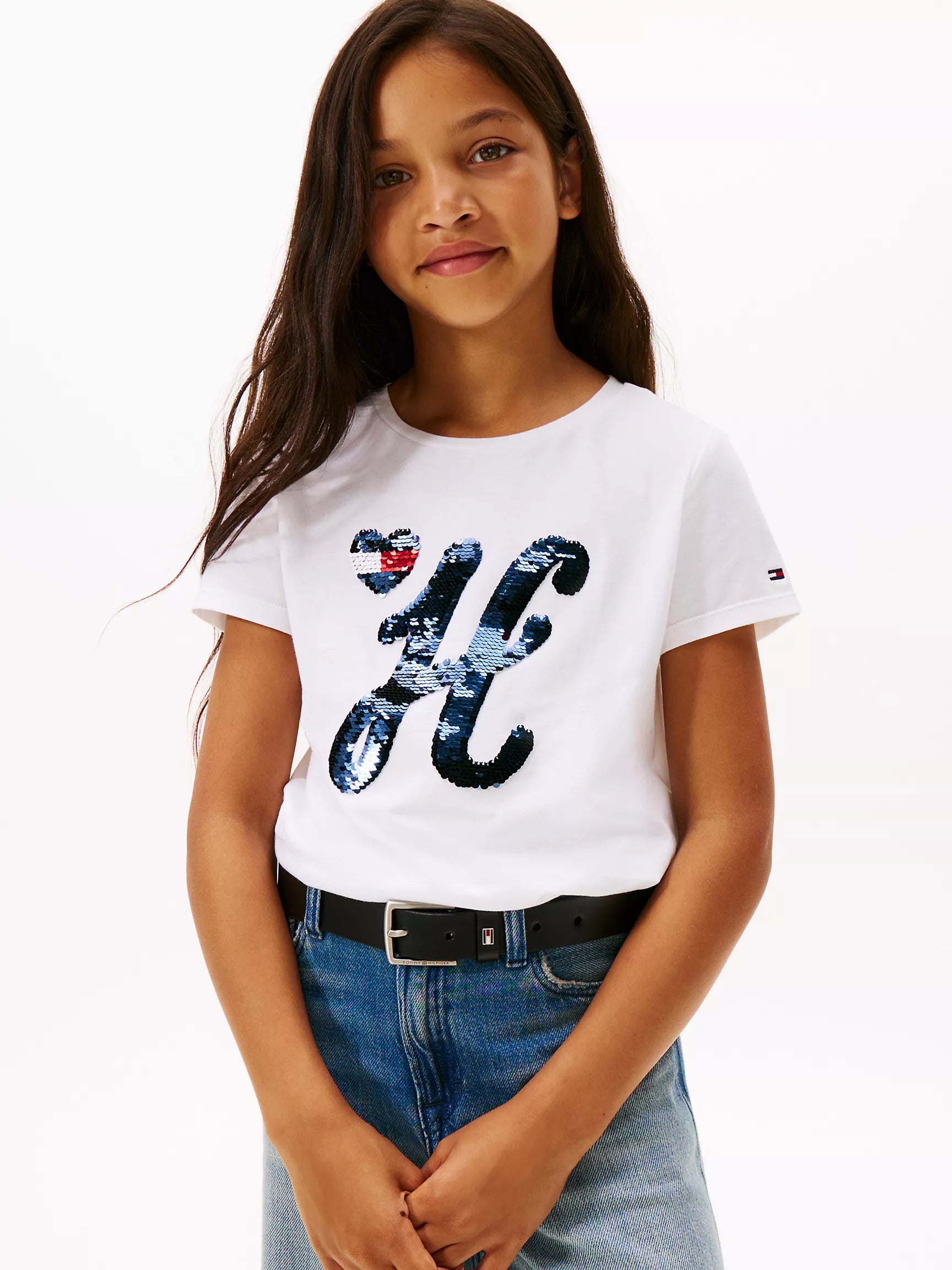 Girls' Tommy Sequin Logo T-Shirt