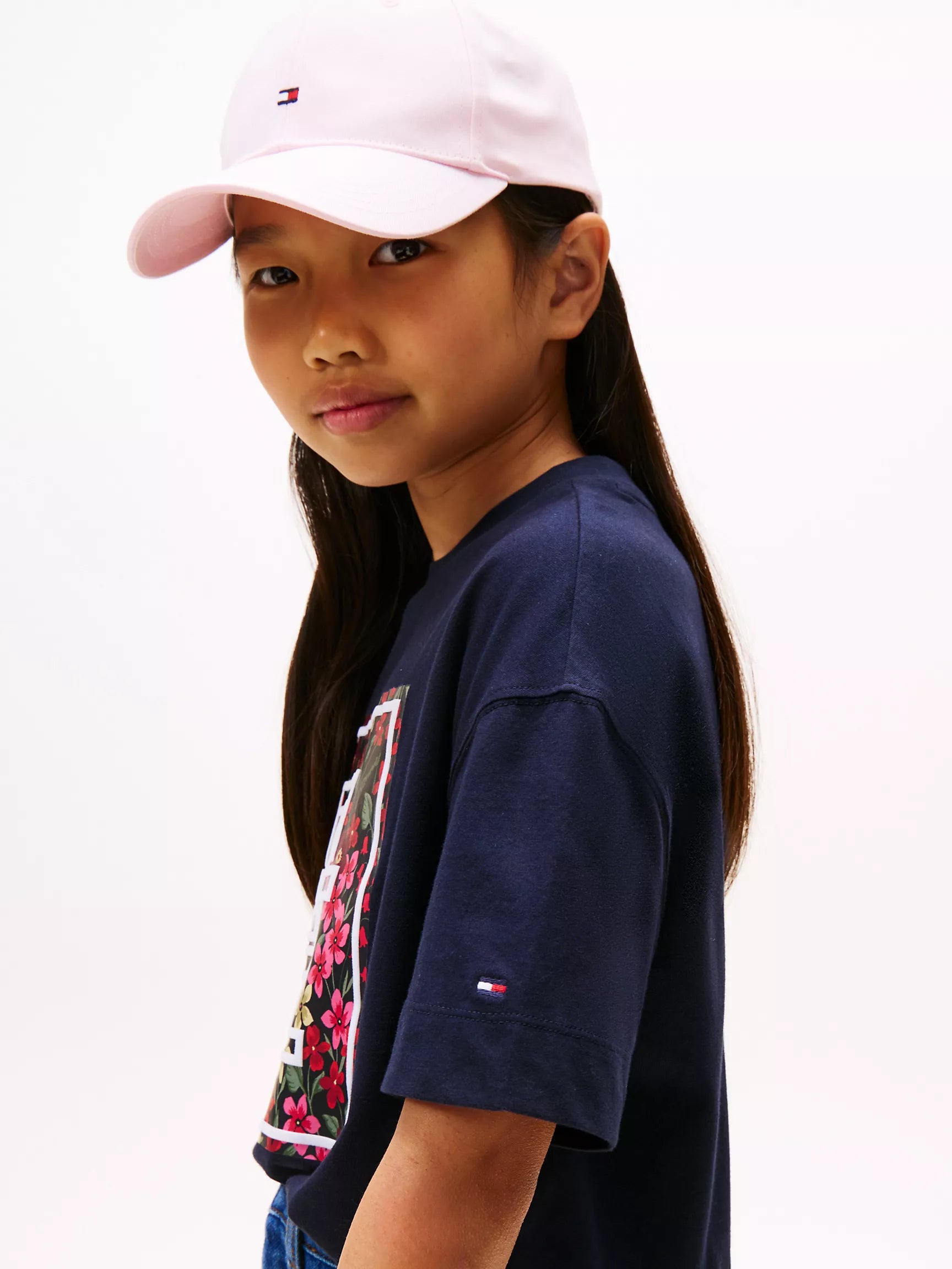 Girls' Tommy Floral Monogram T-Shirt /Navy Blue
