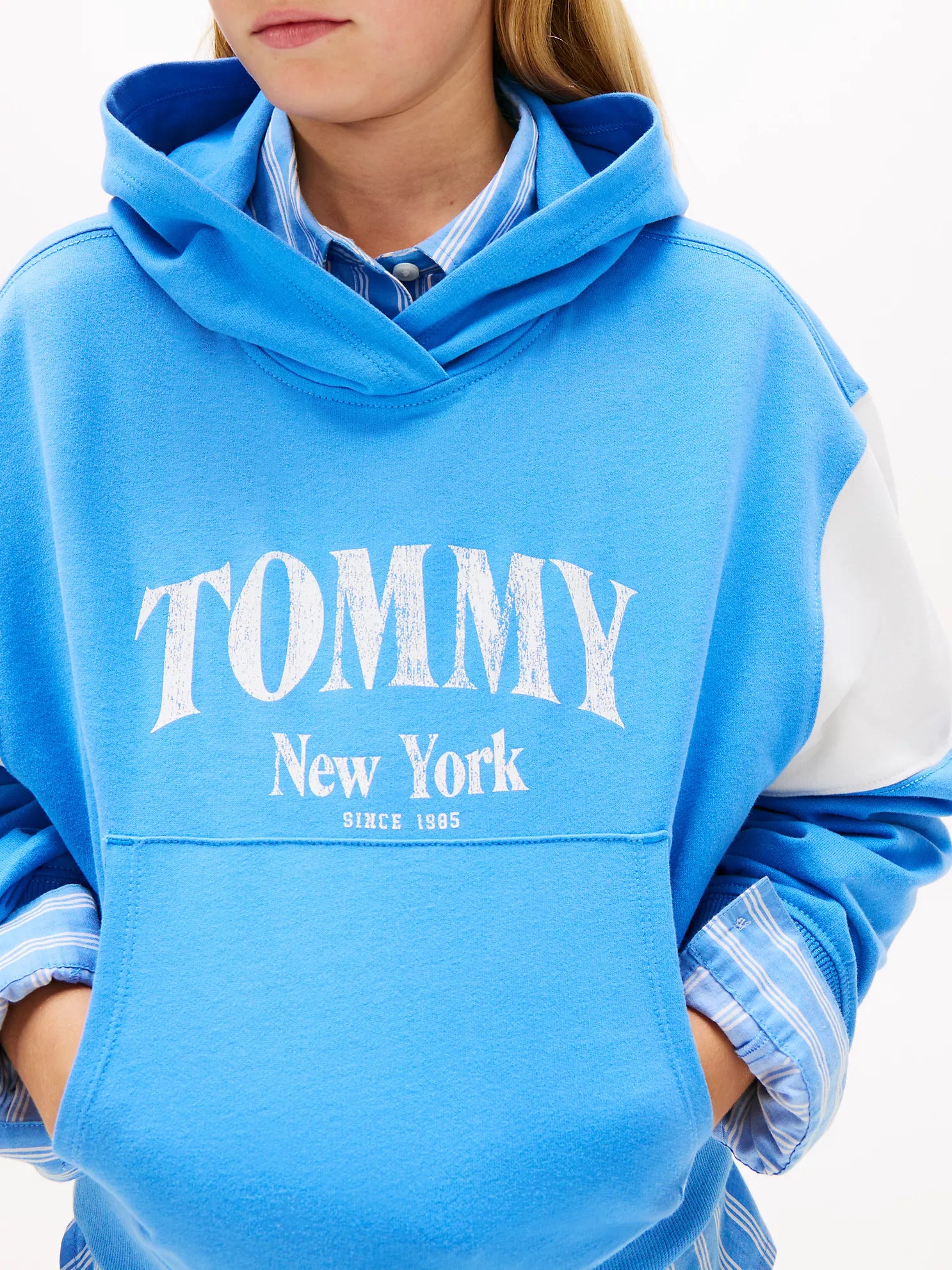 GIRLS Tommy Varsity Colorblock Hoodie Blue Spell